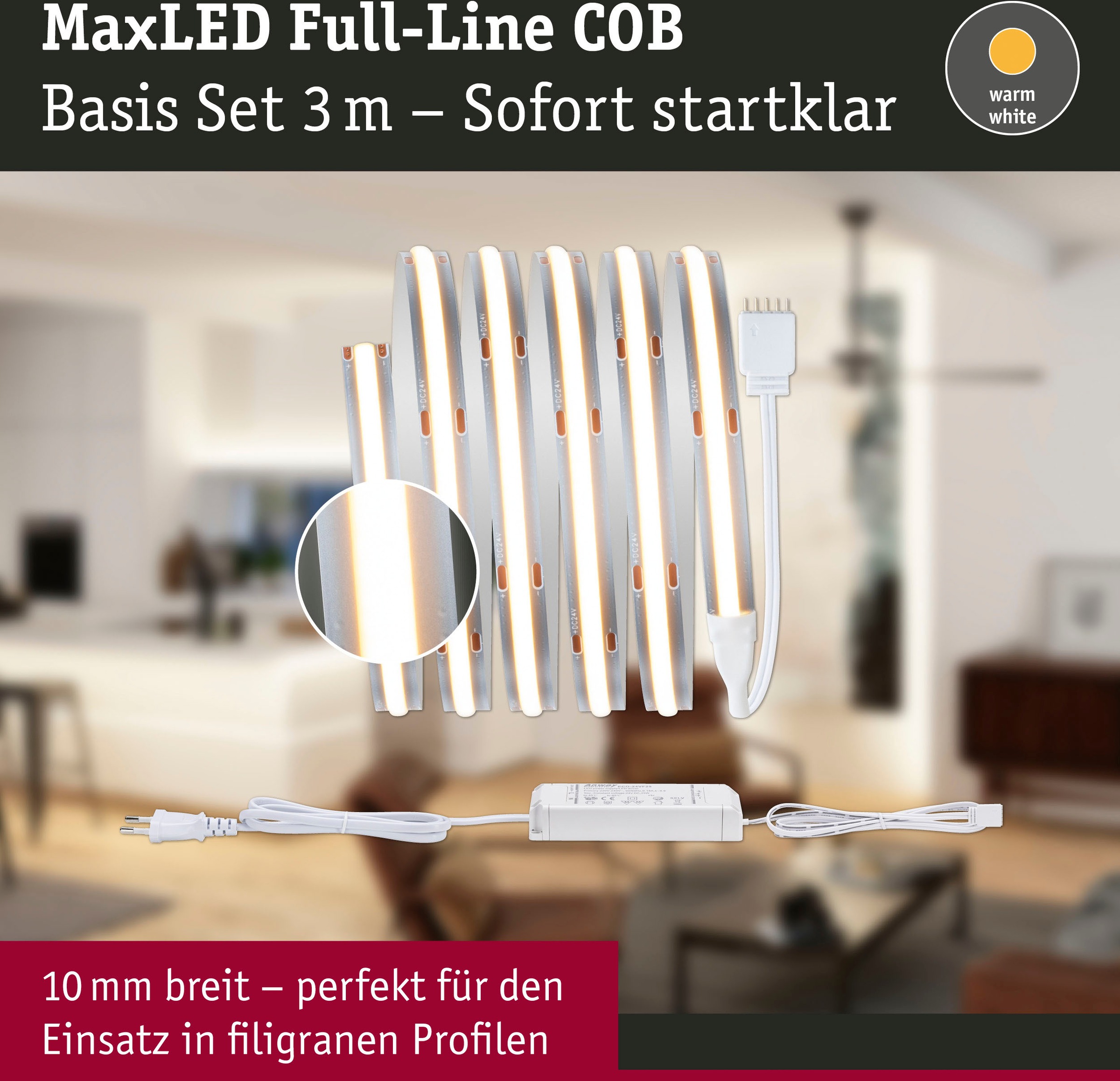 Paulmann LED-Streifen »MaxLED 500 Full-Line COB Basisset 1,5m, warmweiß10W 750lm 480LED 2700K«, 1 St.-flammig, Basisset