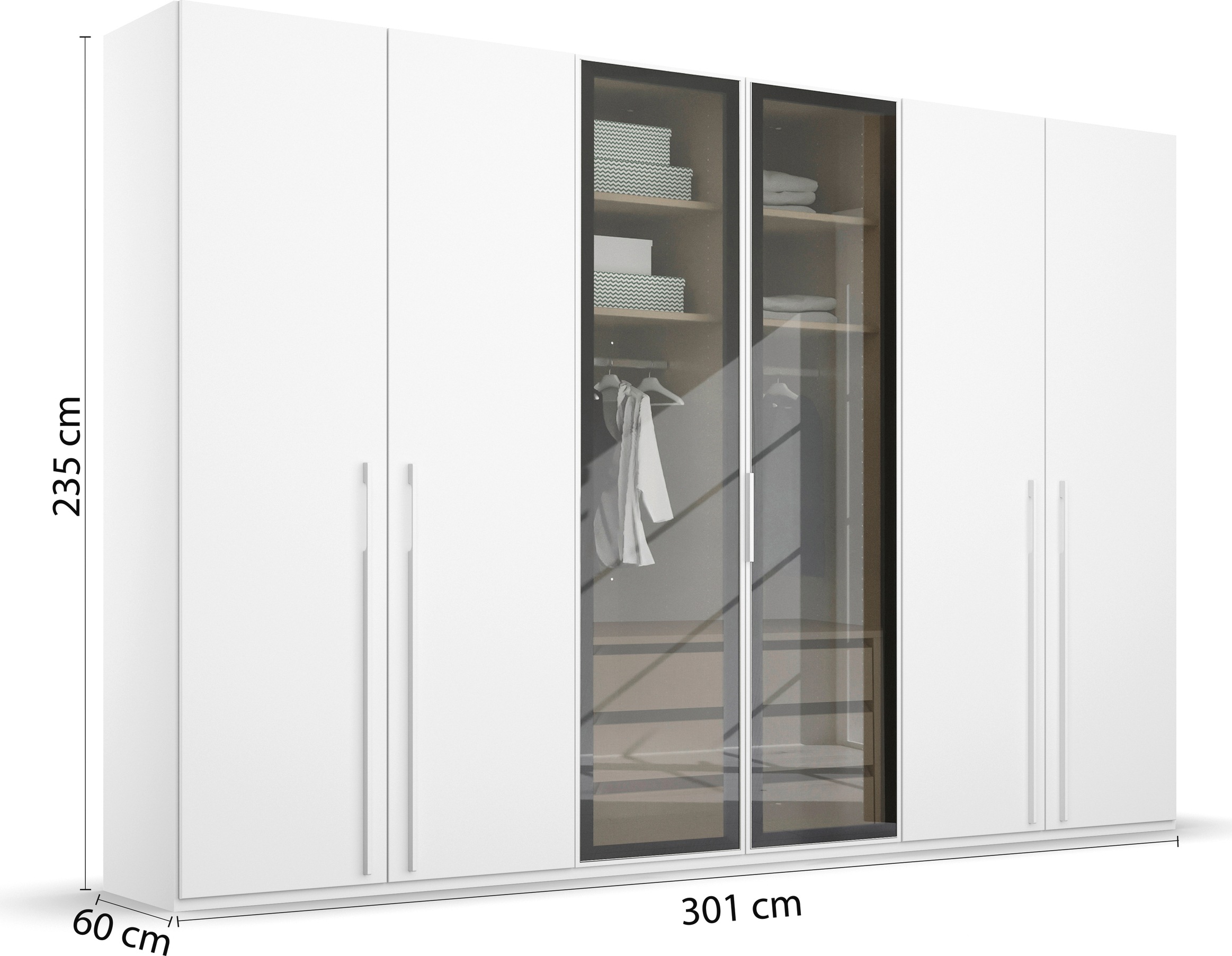 rauch Drehtürenschrank »Kleiderschrank Schrank Garderobe SKAT SHINE mit hochwertigem,«, transparentem Grauglas inkl. umfangreichem Zubehör MADE IN GERMANY