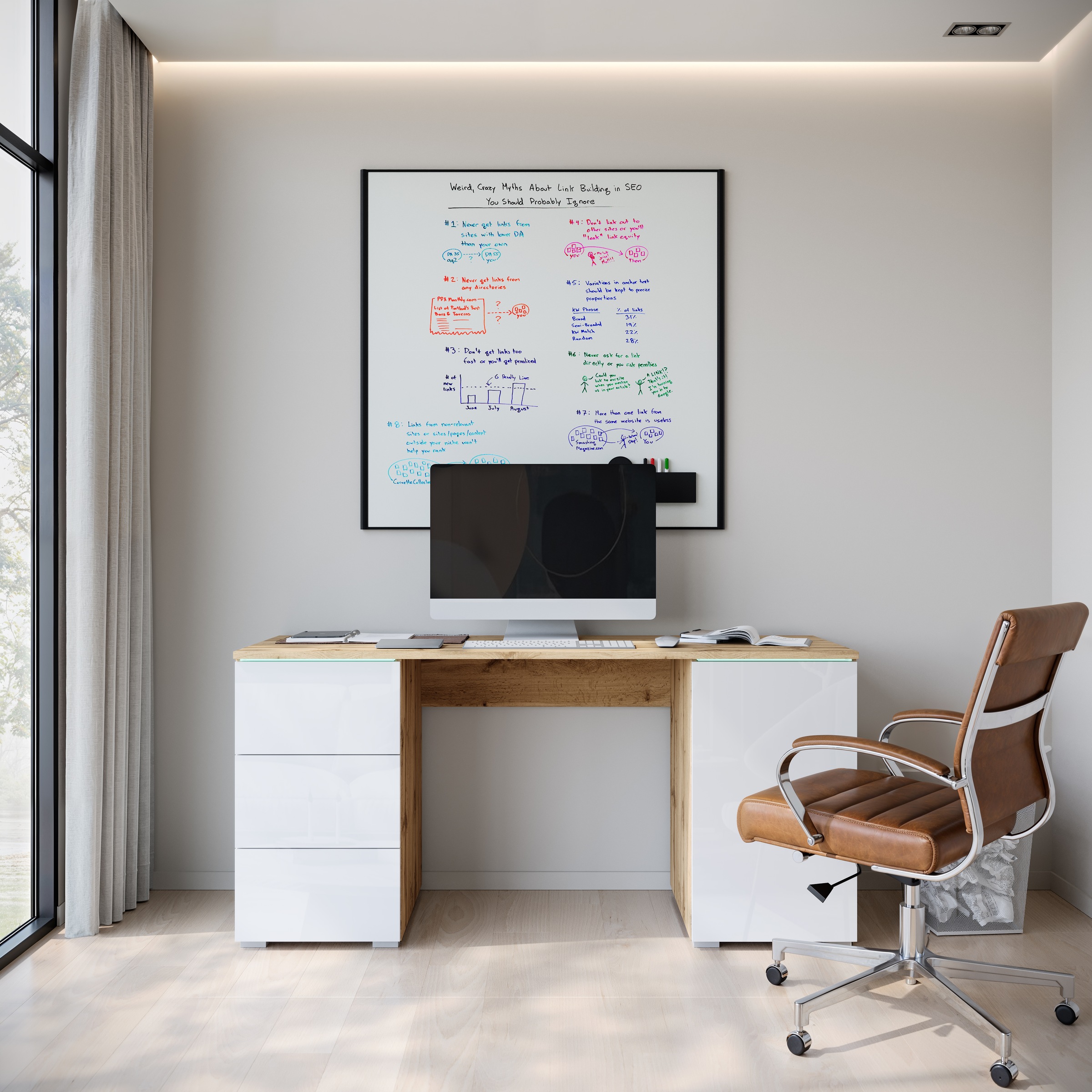 INOSIGN Schreibtisch »Vera«, (1 St.), Bürotisch mit LED, Push-to-Open, 3 Schubladen & Stauraum