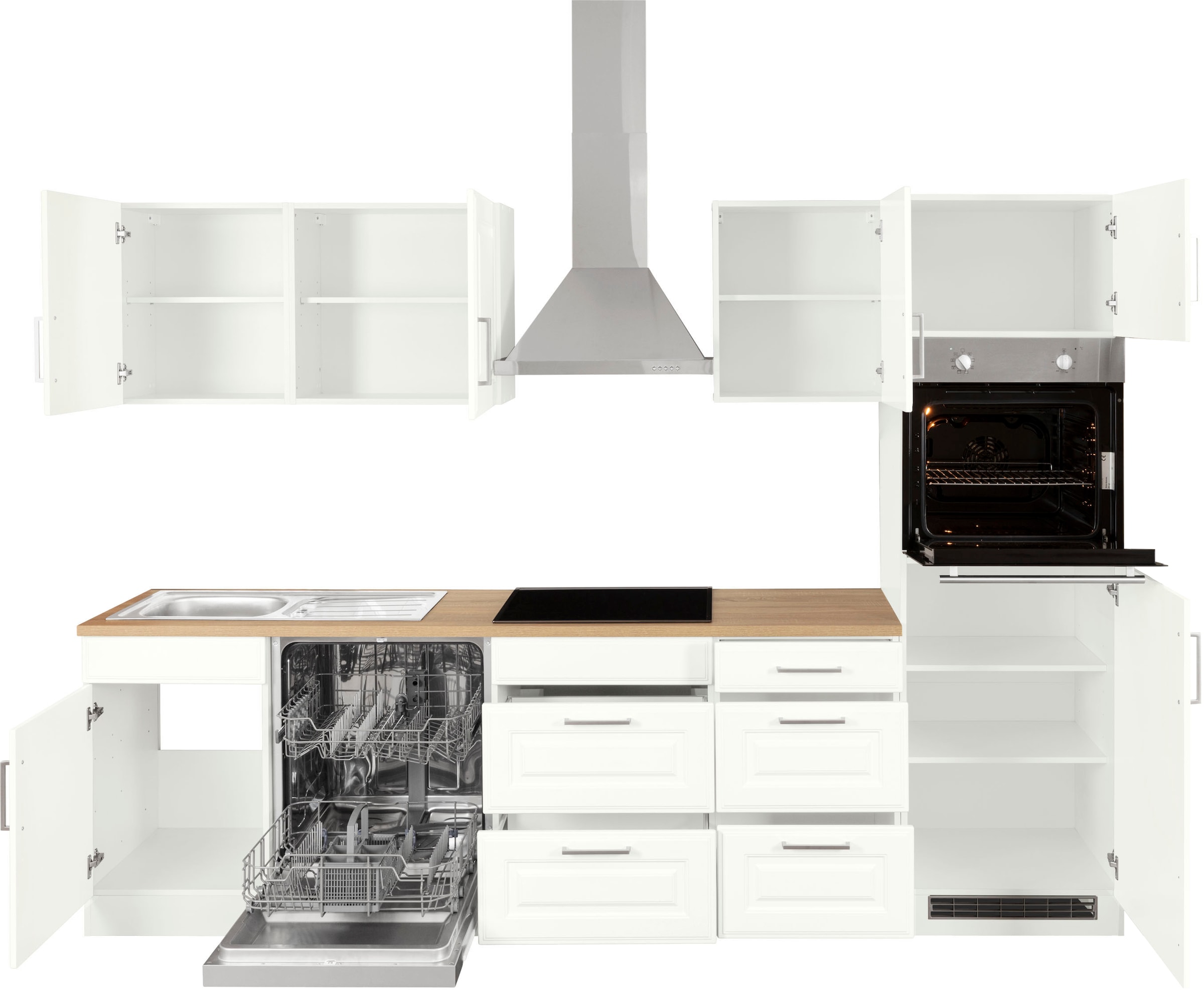 KOCHSTATION Küchenzeile »KS-Stockholm« Breite 280 cm, mit hochwertigen MDF Fronten im Landhaus-Stil