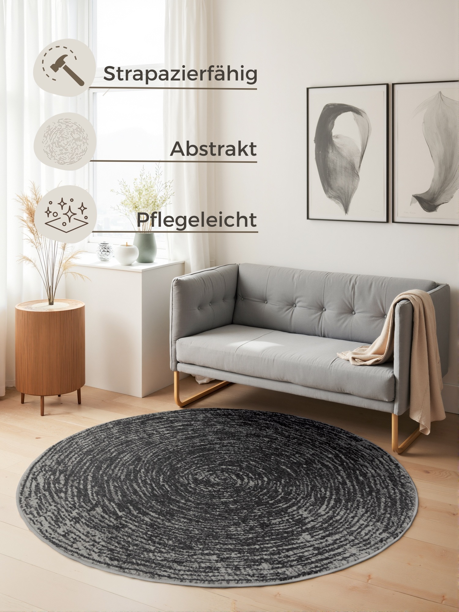 HANSE Home Teppich »Cavallo«, rund, 9 mm Höhe, Wohnzimmer, Schlafzimmer, Flur, Kurzflor, meliert, Vintage, weich