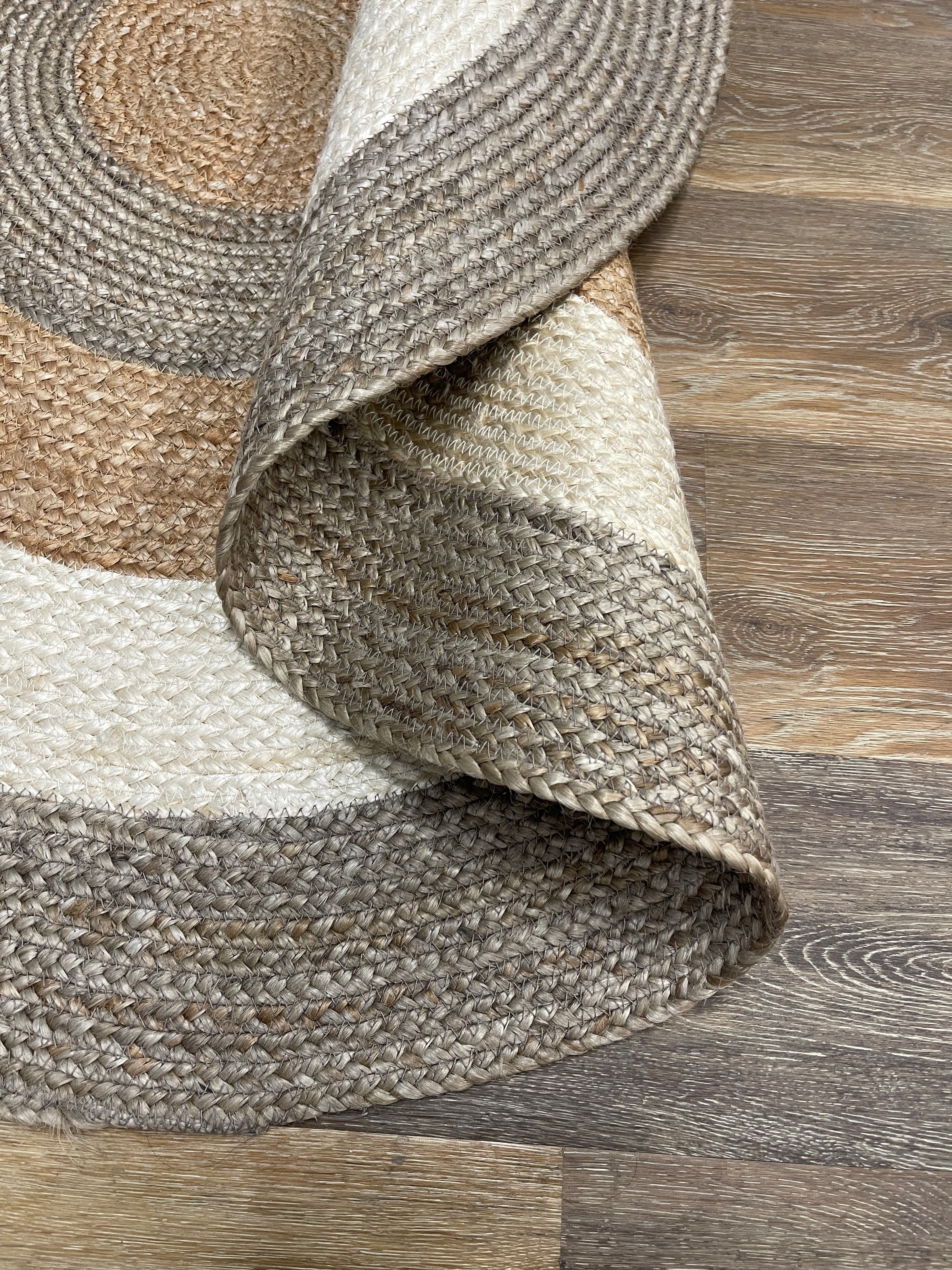 Myflair Möbel & Accessoires Teppich »Terra Rings«, rund, 10 mm Höhe, Juteteppich, handgeflochten, Wendeteppich, gestreift, reine Naturfaser