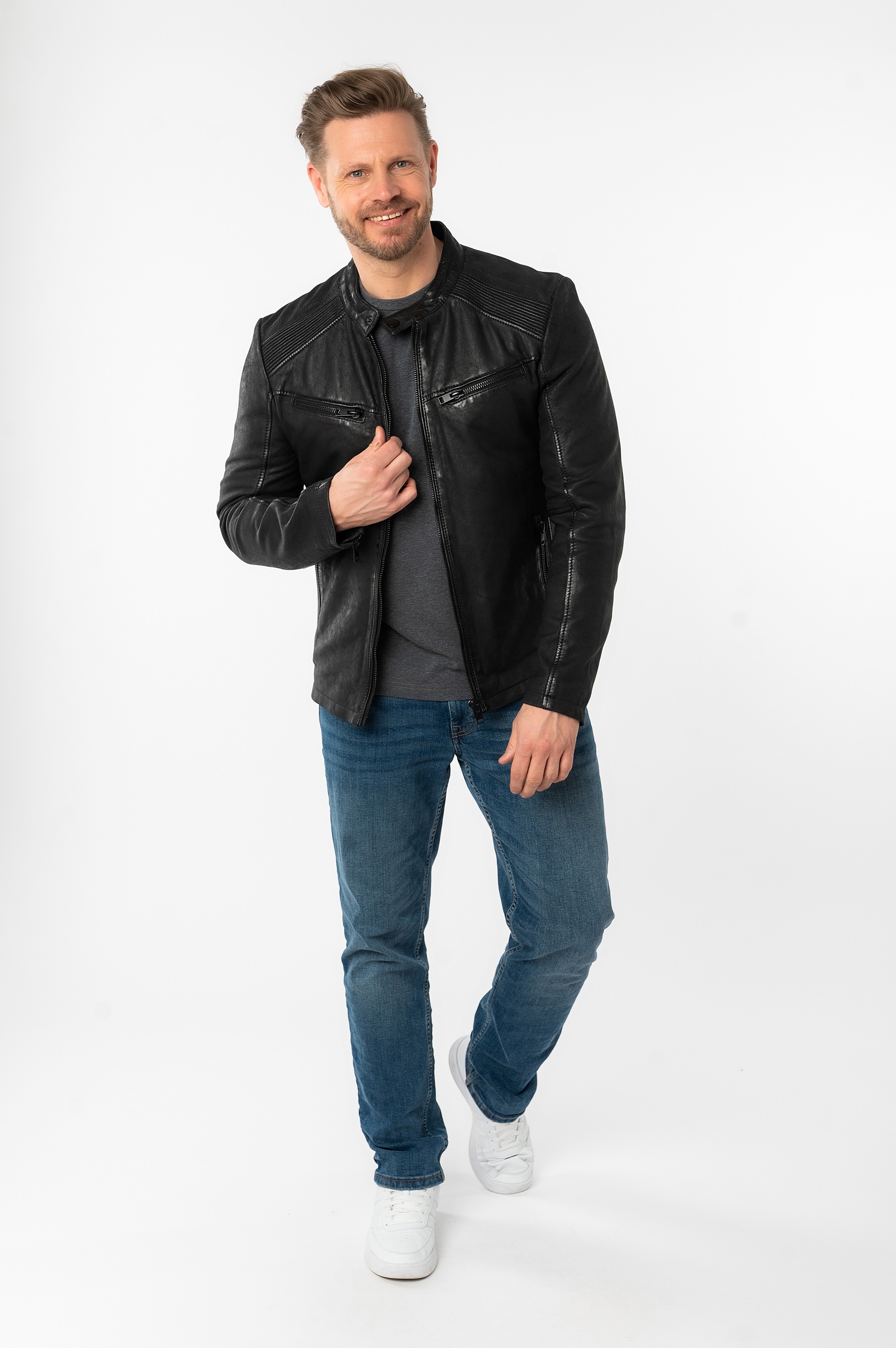 Mauritius Lederjacke »MMTaibo SF« mit Stehkragen und Drucker