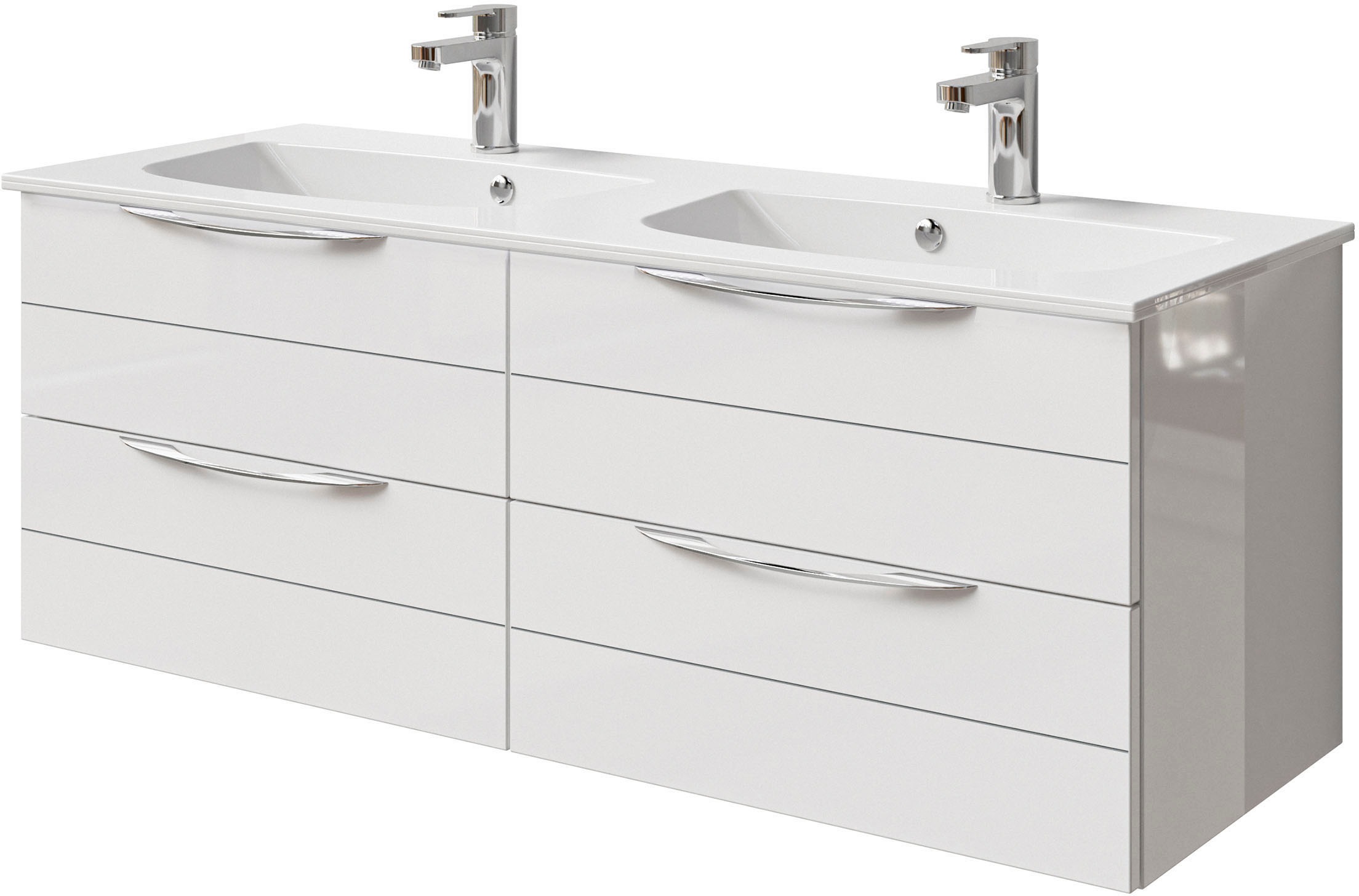 Saphir Badmöbel-Set »Serie 6025 2-teilig Mineralmarmor-Waschtisch mit LED-Spiegelschrank«, (2 St.), Waschplatz 132cm breit, 4 Schubladen, 2 Spiegel-Türen, inkl Türdämpfer