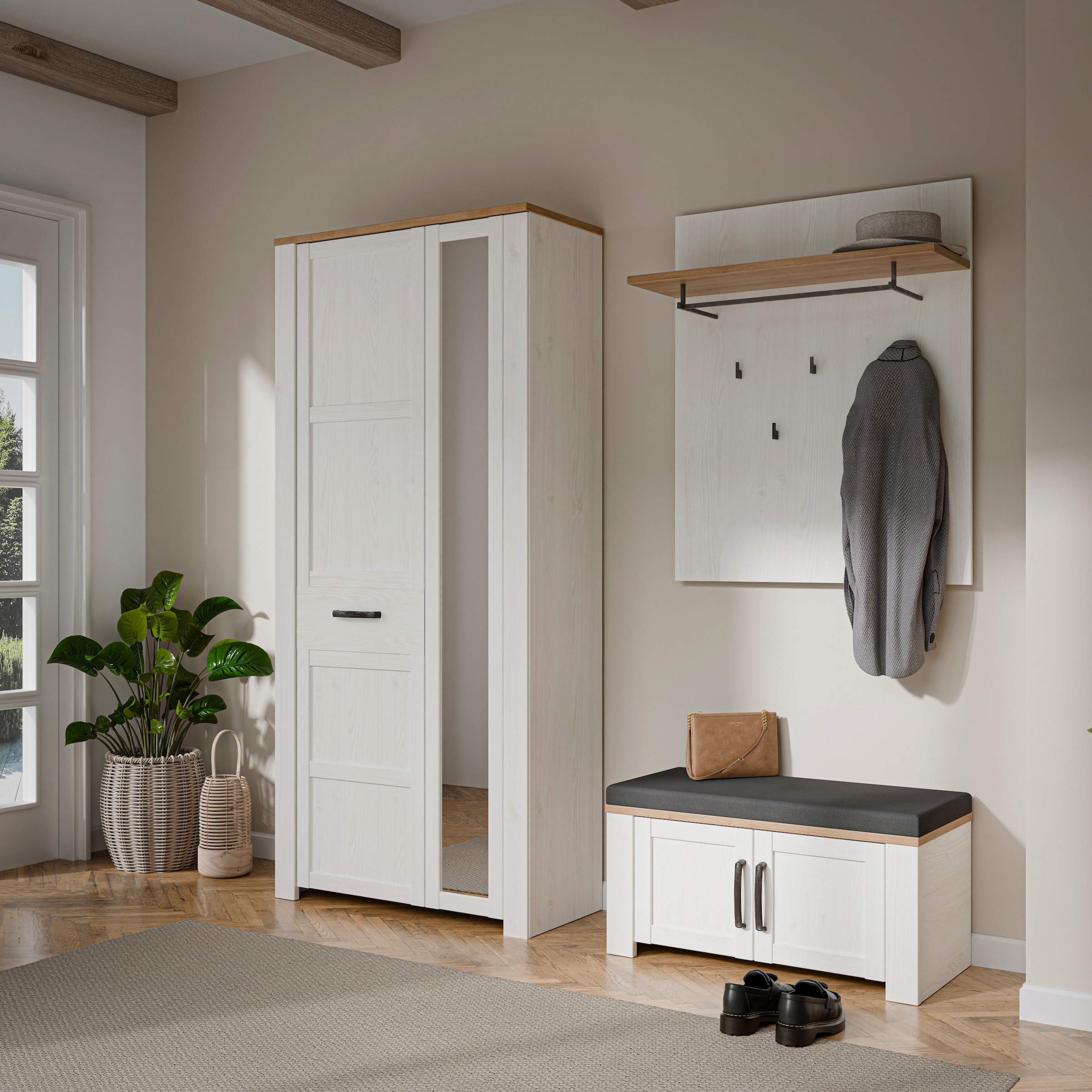 FORTE Garderobenpaneel »Bohol Paneel 5 Haken, Kleiderstange, Ablageboden« B/H/T 86,5/1056/30 cm