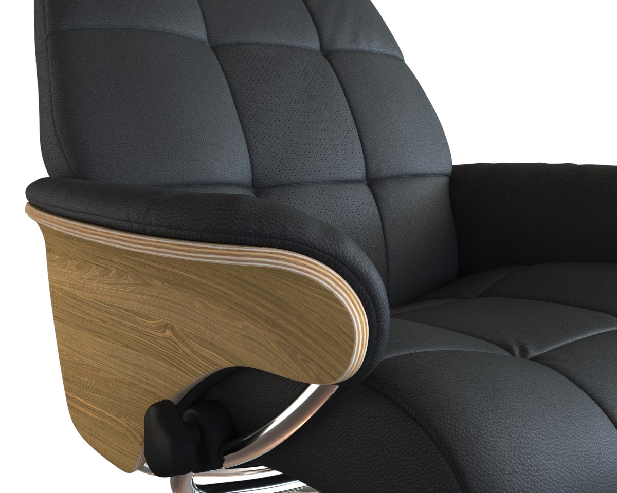 FLEXLUX Relaxsessel »Skagen Funktionsessel, Polstersessel, Armlehne, TV-Fernsehsessel,«, Rücken- und Kopfteilverstellung, Fuß Alu, Armlehne Eiche, Drehbar