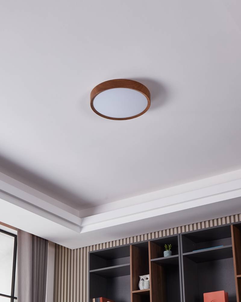 EGLO Deckenleuchte »MUSURITA«, 1 flammig, Leuchtmittel LED-Modul | LED wechselbar, Deckenlampe, Wohnzimmer, Stahl, Kunststoff, Holz-Optik, Weiß, Ø34 cm