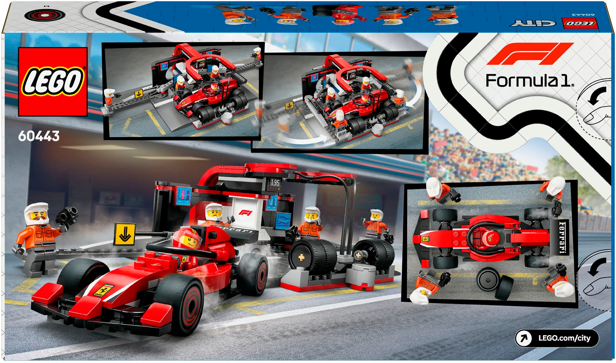 LEGO® Konstruktionsspielsteine »F1® Boxenstopp mit Boxencrew und Ferrari Flitzer (60443), LEGO City«, (322 St.), LEGO City; Made in Europe