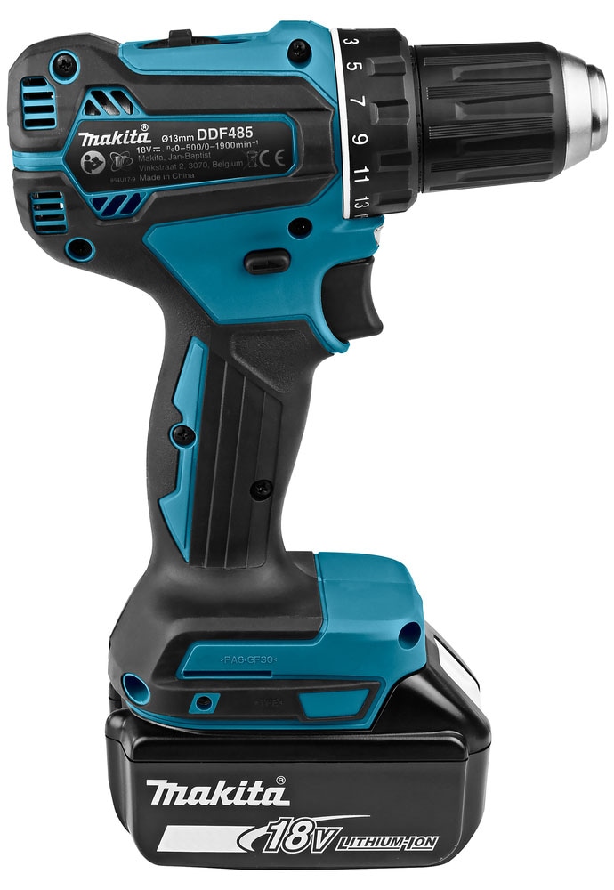 Makita Akku-Bohrschrauber »DDF485RFJ«, inkl. 2 Akkus 18V/3Ah, Ladegerät und Koffer