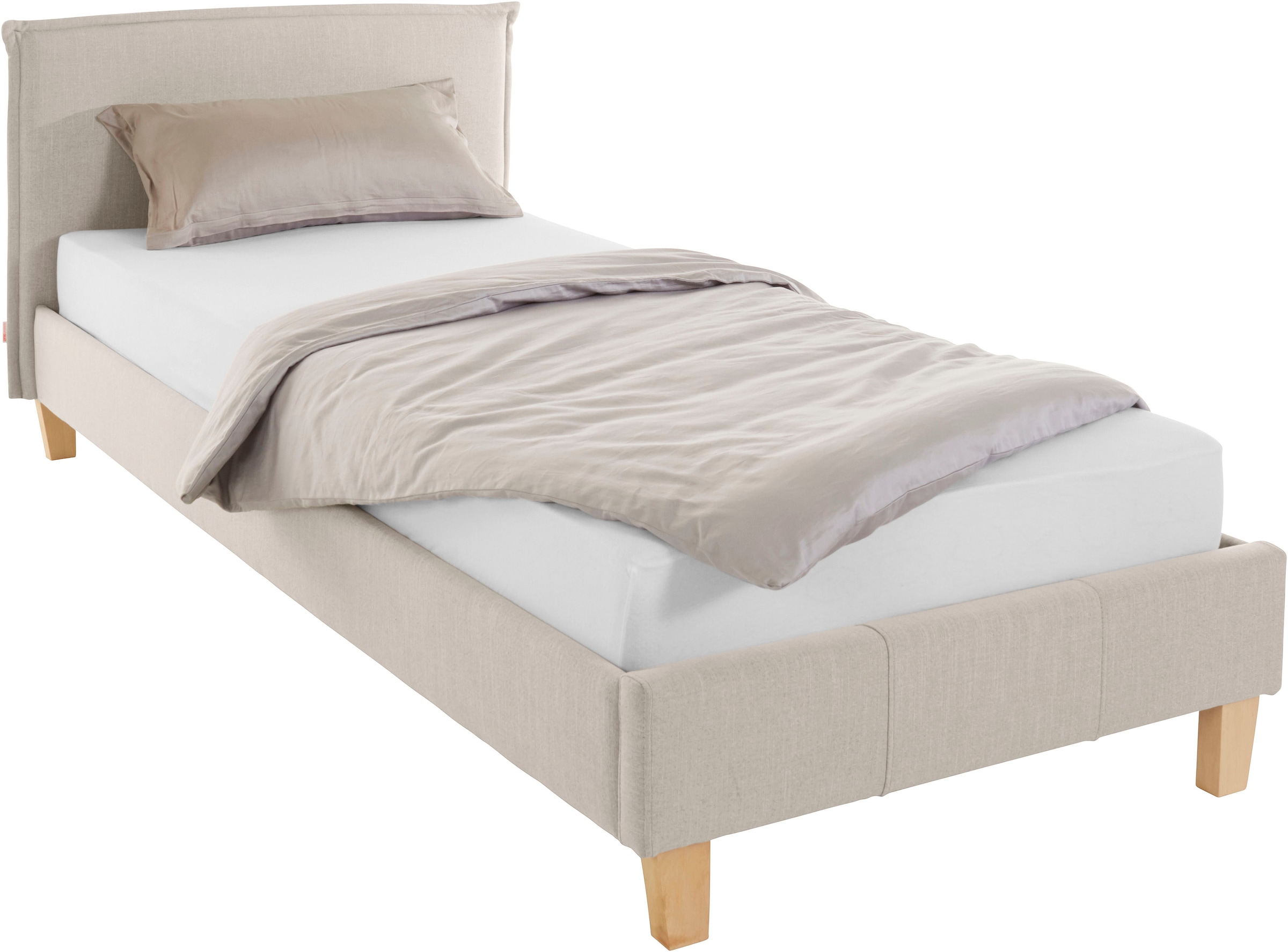 OTTO products Polsterbett »Heddi«, in 5 Breiten: von 90cm-200cm, Biese am Kopfteil, Strukturstoff