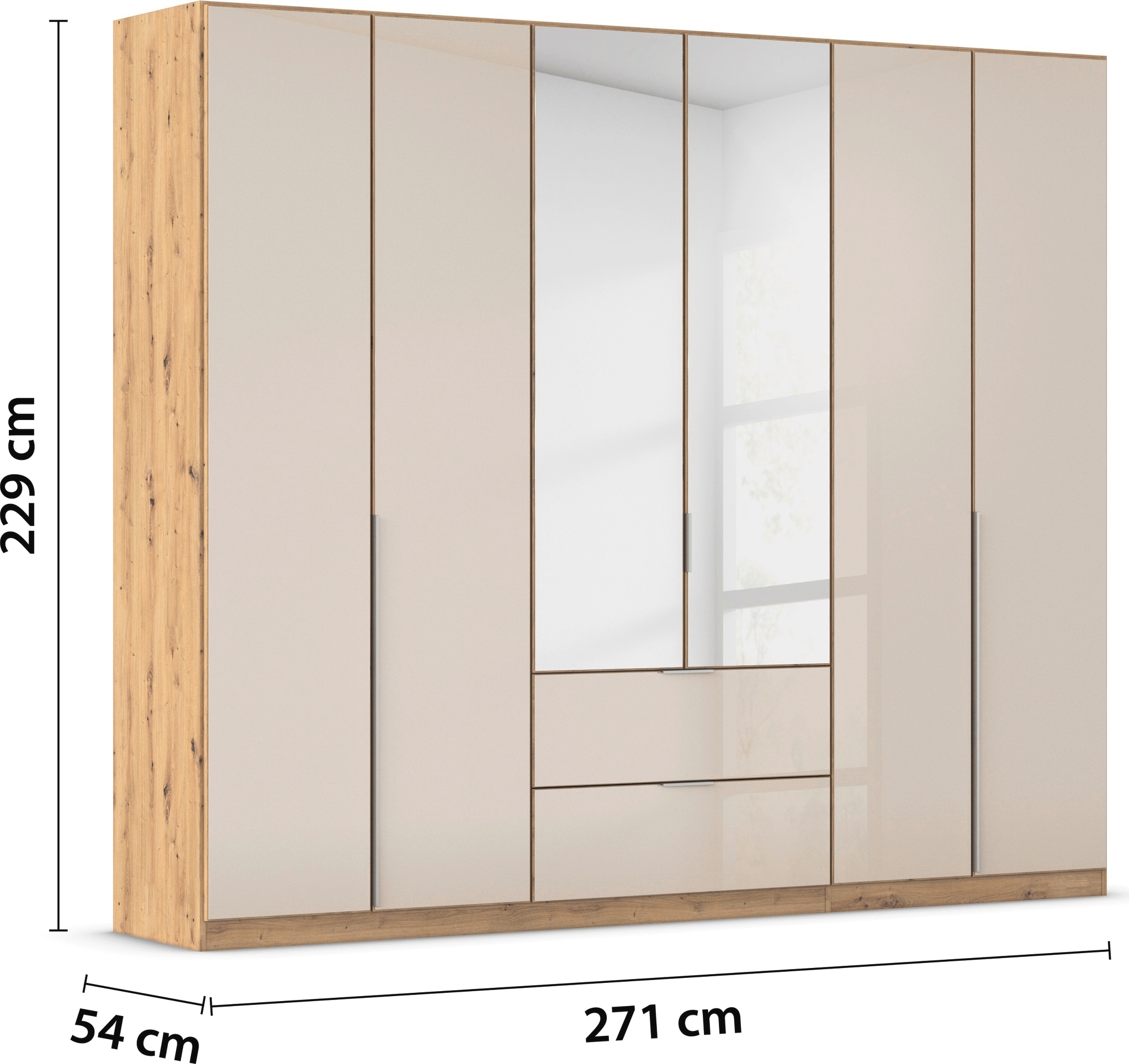 rauch Drehtürenschrank »Kleiderschrank Kleiderschränke Schrank Garderobe AGORDO mit Glasfront«, (in zwei Griff-Farben mit Glasfront), mit Außenschubkästen, in 6 Breiten und 2 Höhen MADE IN GERMANY