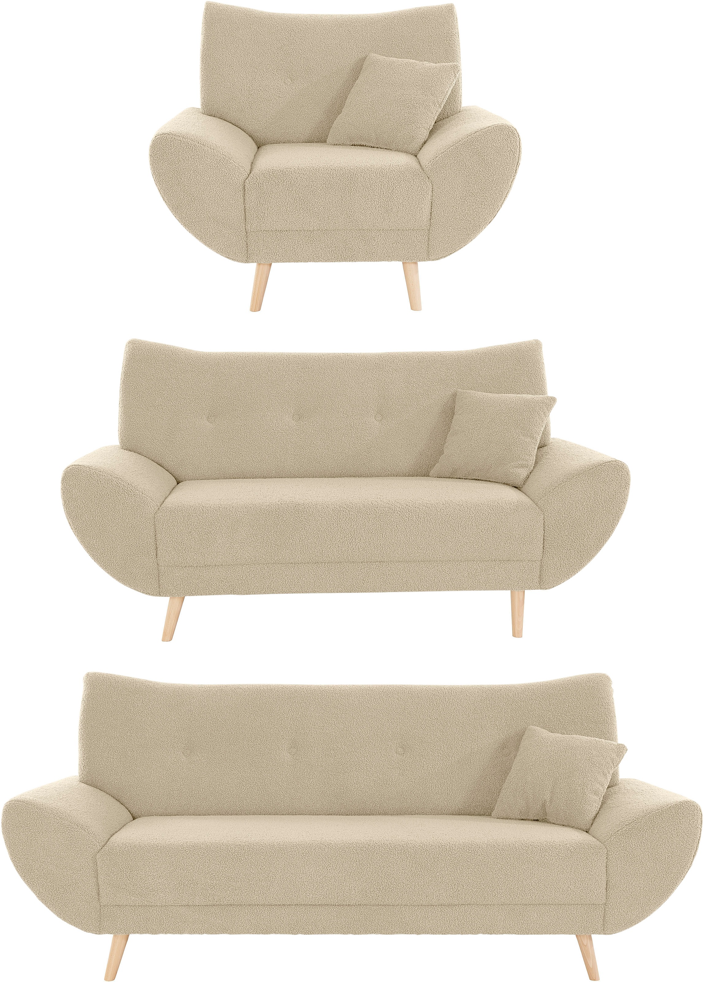 Home affaire Polstergarnitur »Basta« 3 Stk. tlg. Komfortable Wellenunterfed günstig online kaufen