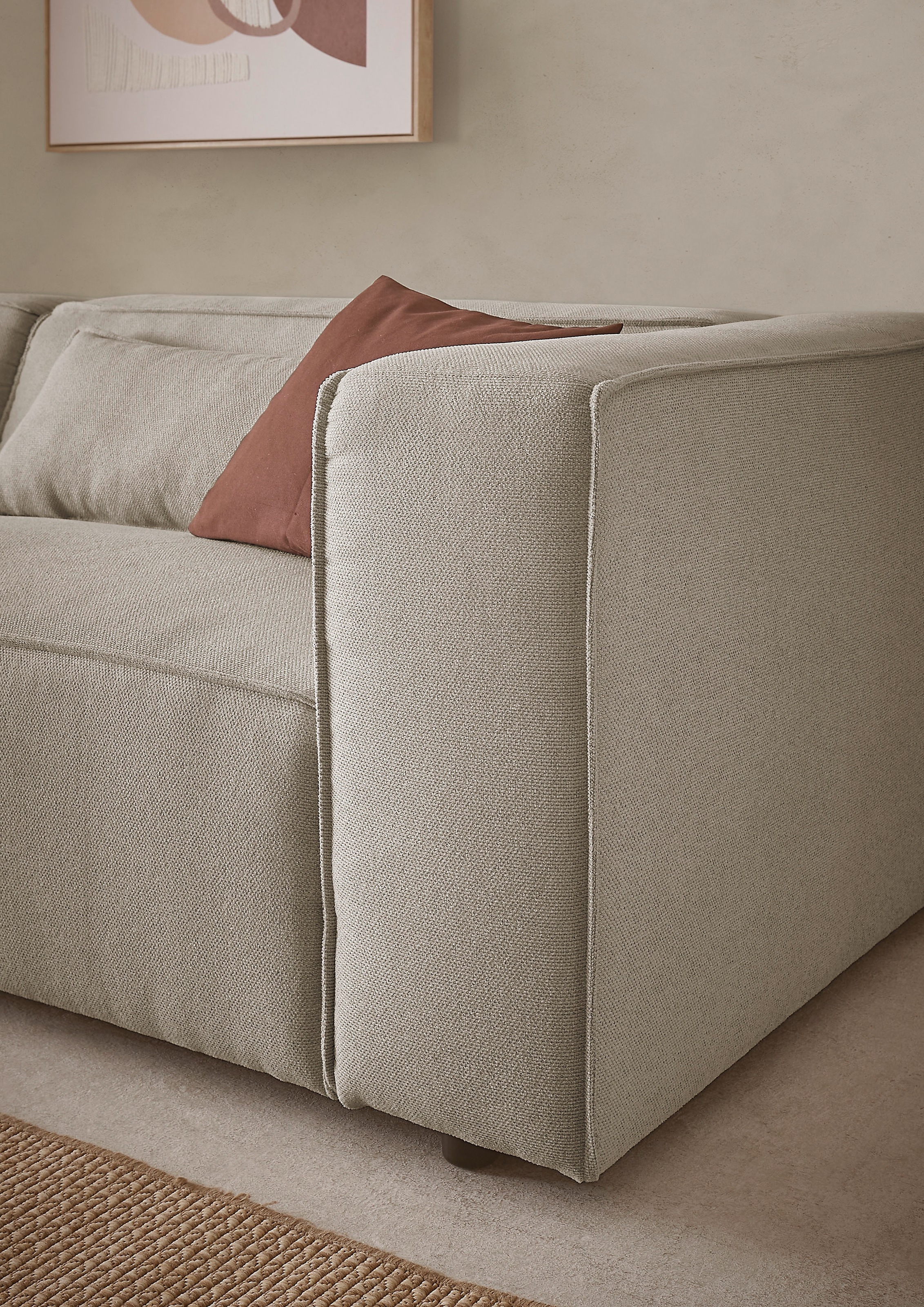 LeGer Home by Lena Gercke 3-Sitzer »PIARA, Couch mit Kedernaht, Sofa in Cord oder Leinenoptik«, schwarze Füße, bequemer Sitzkomfort