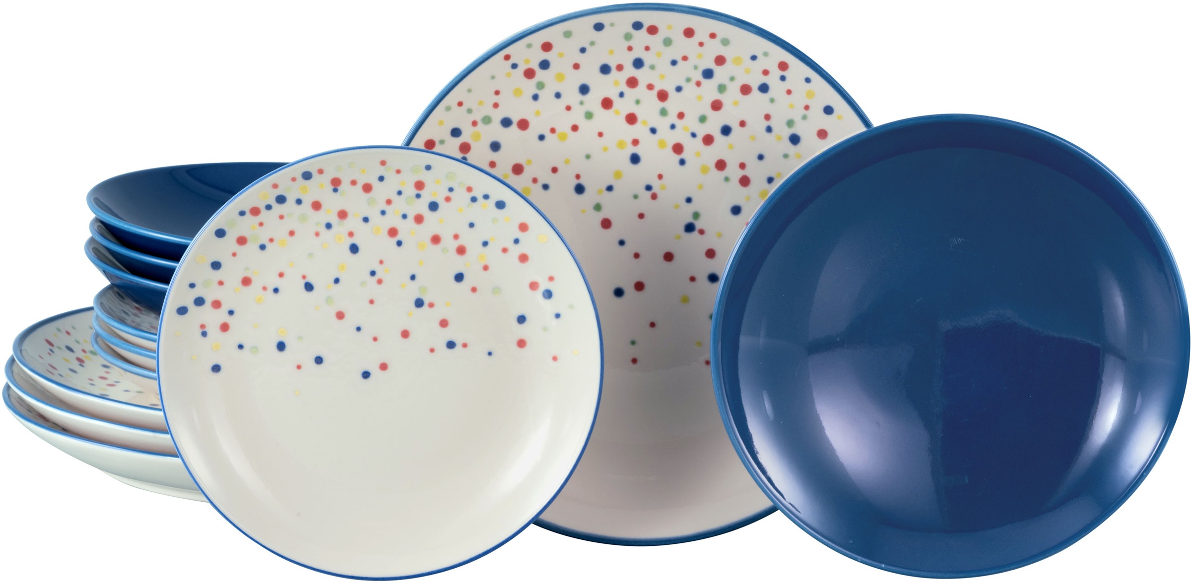 CreaTable Teller-Set »Joy, Tellerset 12-tlg.« Unregelmäßige bunte Punkte, G günstig online kaufen