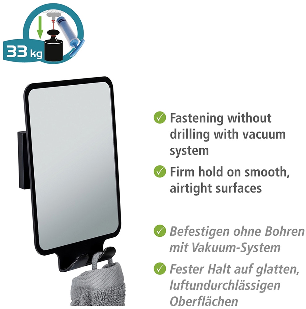 WENKO Wandspiegel »Vacuum-Loc® Modell Quadro«, Antibeschlagspiegel fürs Badezimmer, Befestigen ohne Bohren