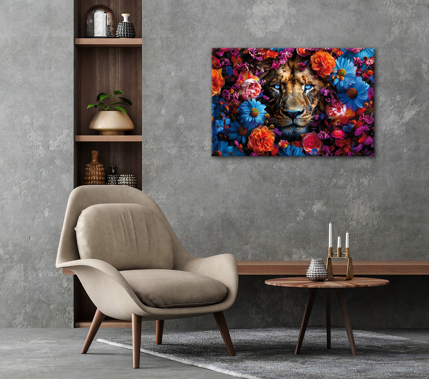 Bönninghoff Leinwandbild »Wandbild LÖWE BLUMENKRANZ 60x90 cm – Leinwandbild Keilrahmen Deko« Blumen | Blumenbilder | Kunst | Löwe | Löwen | Pflanzen | Pflanzenbilder | Raubkatzen | Tiere 1 Stk. tlg. auf Keilrahmen gespannt