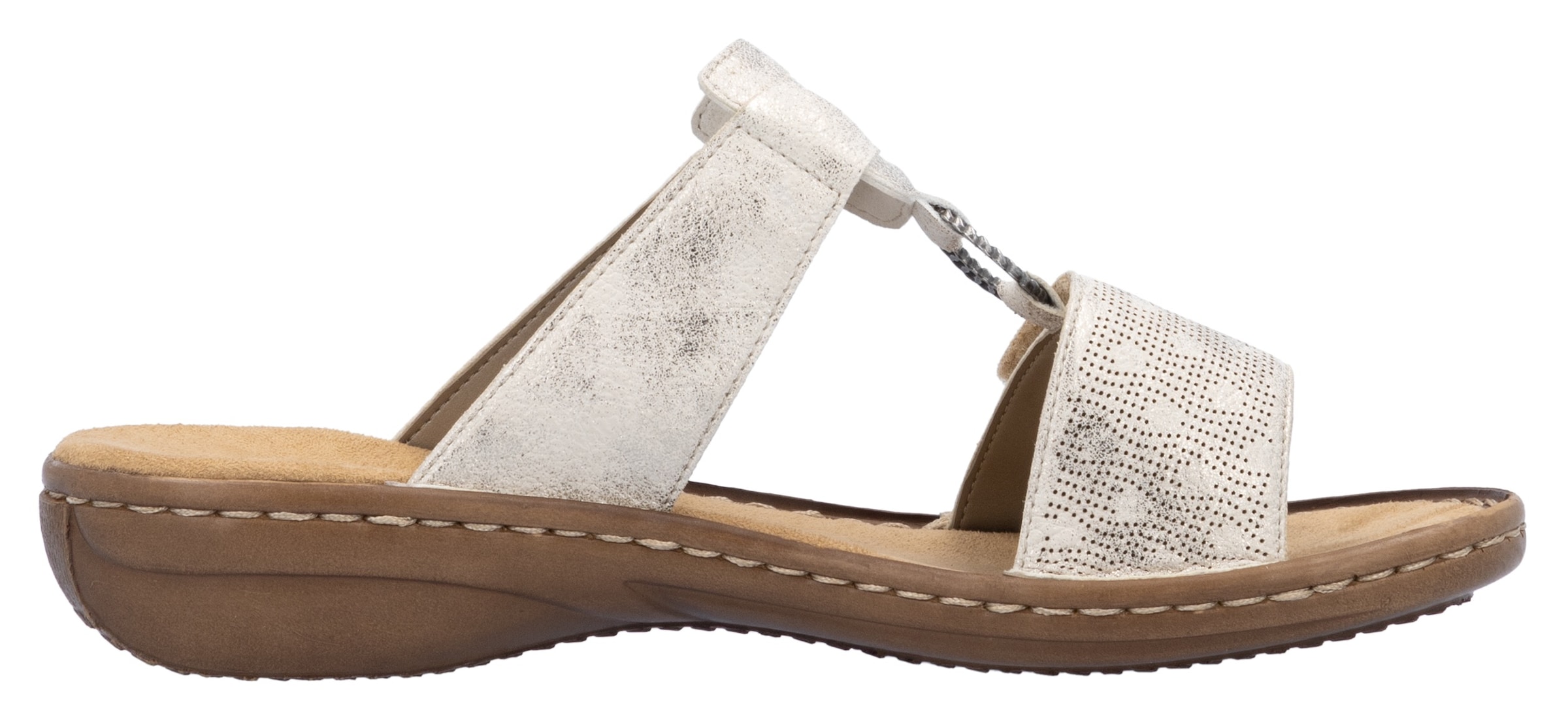 Rieker Pantolette, Sommerschuh, Strandschuh, Klettschuh mit Perforation