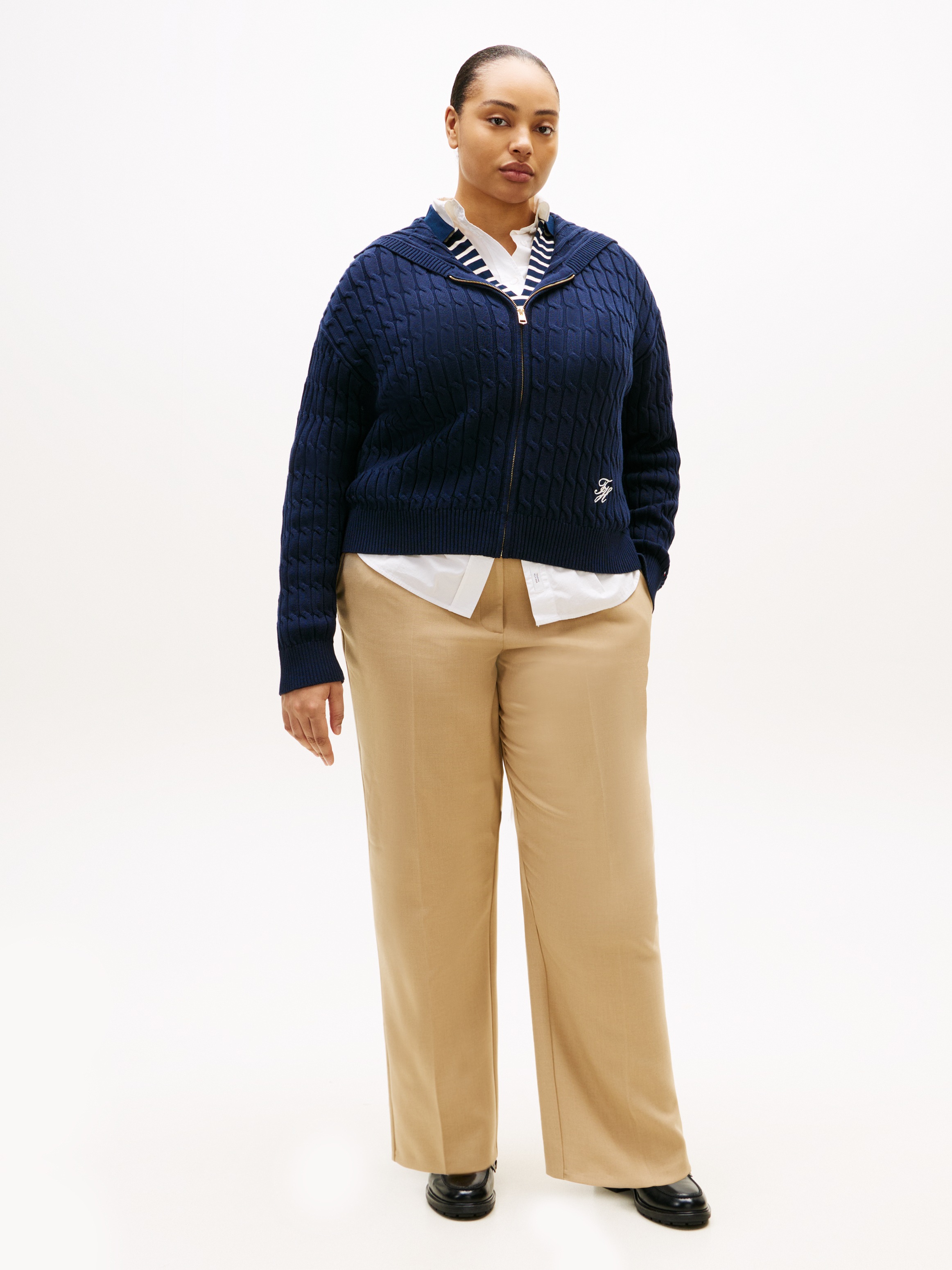 Tommy Hilfiger Curve Kapuzenstrickjacke »CRV CO CABLE MID GG LS ZIP HOODY« in großen Größen, mit Zopfmuster