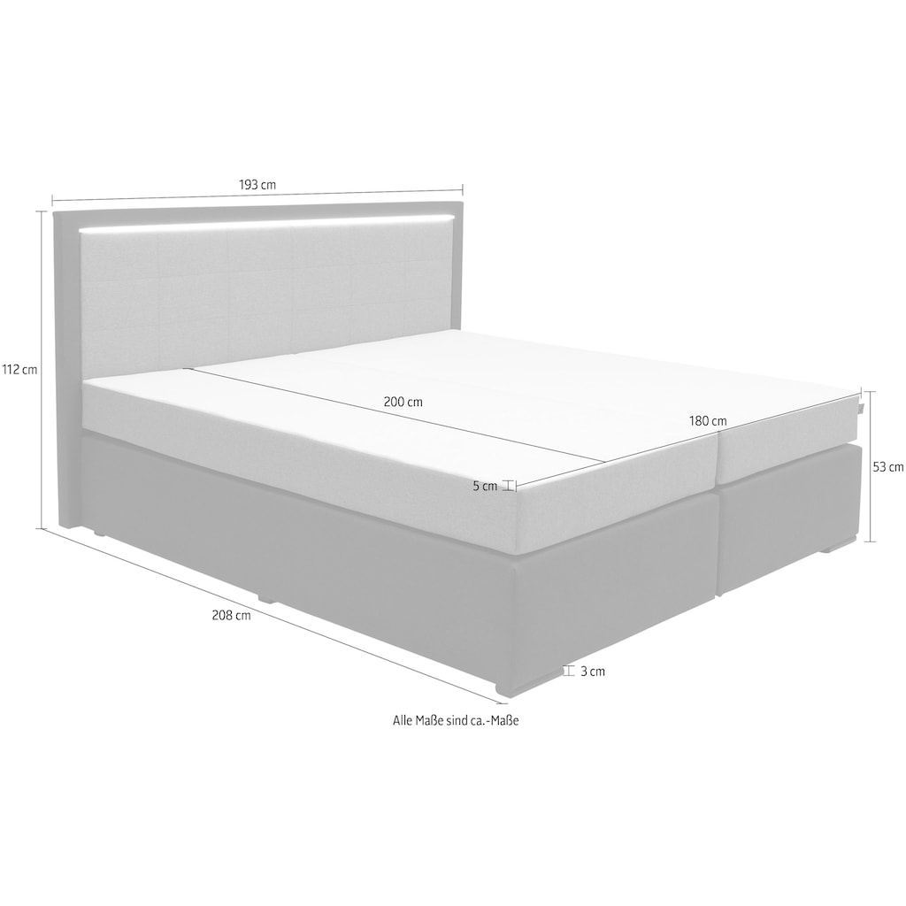 COLLECTION AB Boxspringbett 30 Jahre Jubiläums-Modell Athena, inkl. LED-Lichtleiste, versch. Härtegrade auswählbar