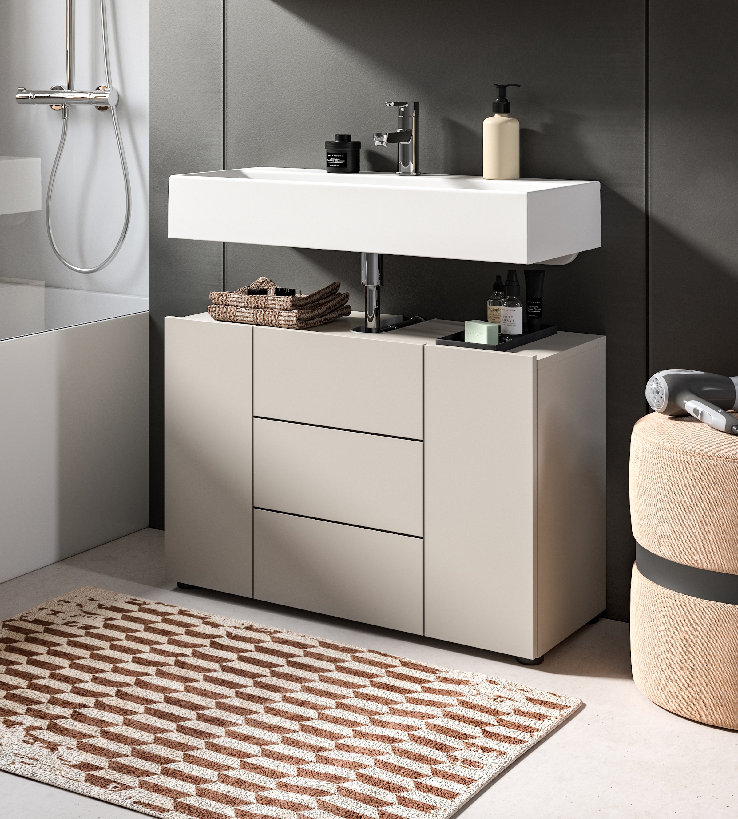 welltime Waschbeckenunterschrank »BIEL, Breite: 82 cm, 3 Türen, 4 Fächer, Siphonausschnitt« 1 Stk. tlg. Waschbeckenunterschrank, Unterschrank, WBU, Badezimmer, Bad