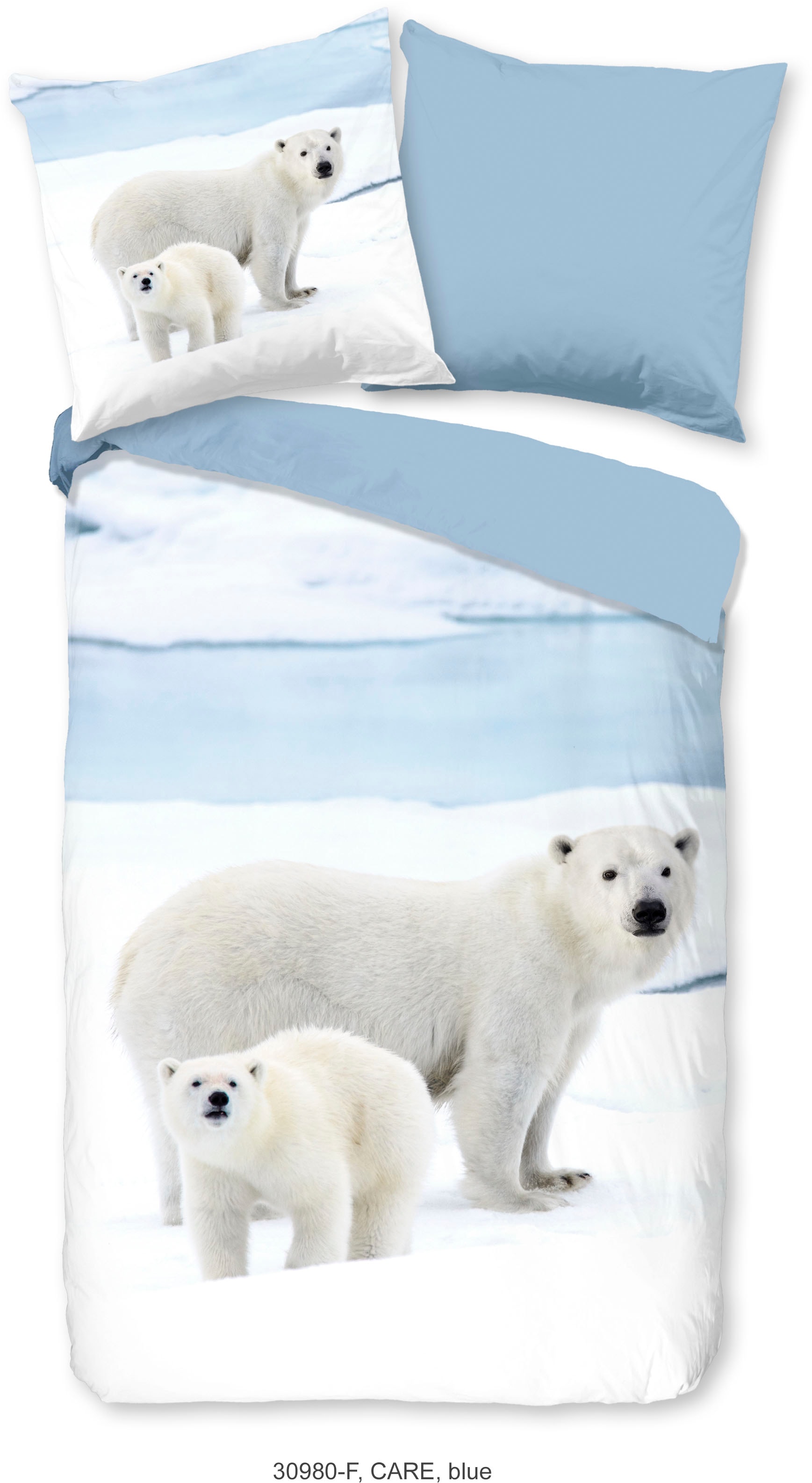 good morning Wendebettwäsche »Care«, Biber, 135x200, Warm, Weich, Wendeoptik, Reißverschluss, Winter, Blau