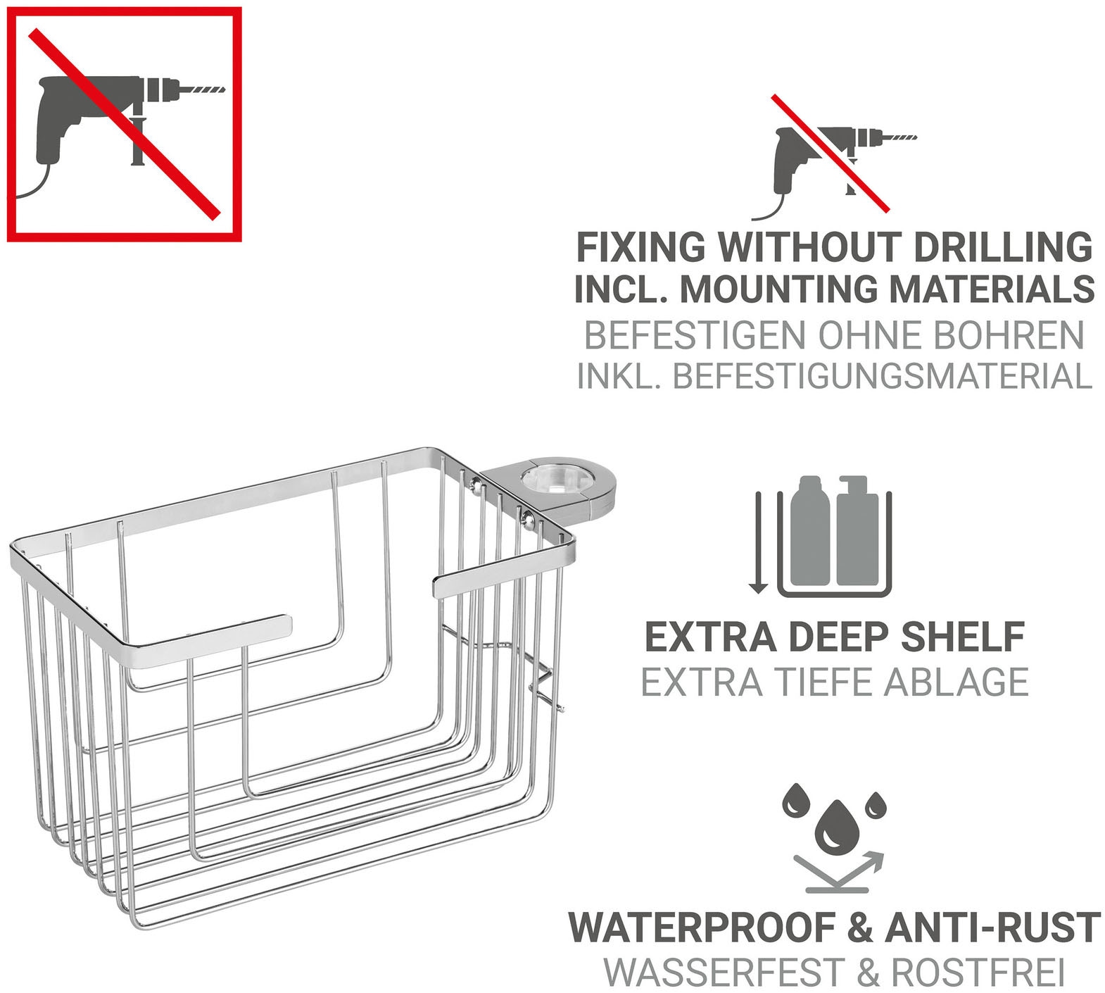 WENKO Duschablage »Valognes« Duschstangencaddy aus rostfreiem Edelstahl, Montage ohne Bohren