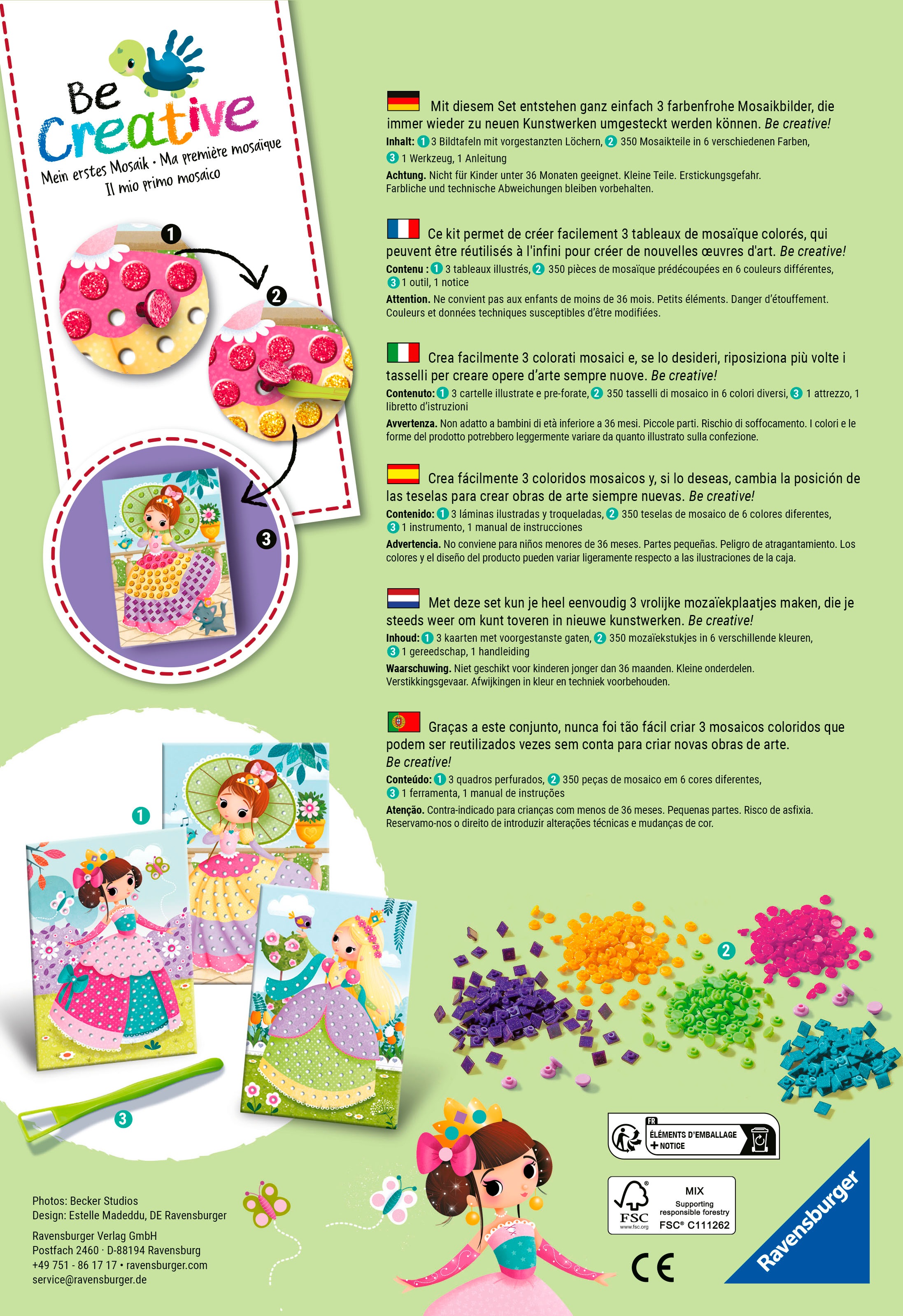 Ravensburger Kreativset »BeCreative Midi, Bastelset DIY Mosaik Prinzessinnen«, Made in Europe