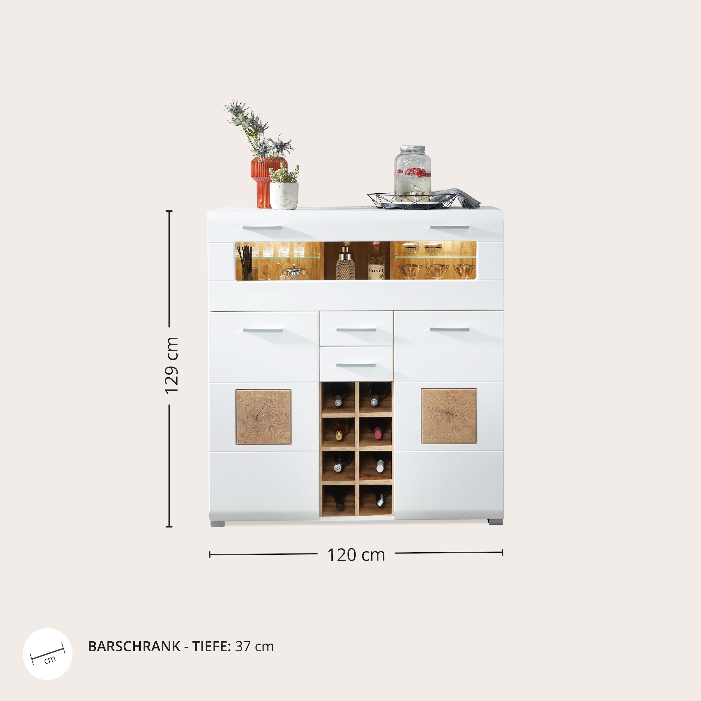 Innostyle Barschrank »FUN PLUS, TOPSELLER!«, (Barschrank), Maße: 120 x 129 x 37 cm (B/H/T), mit LED-Beleuchtung