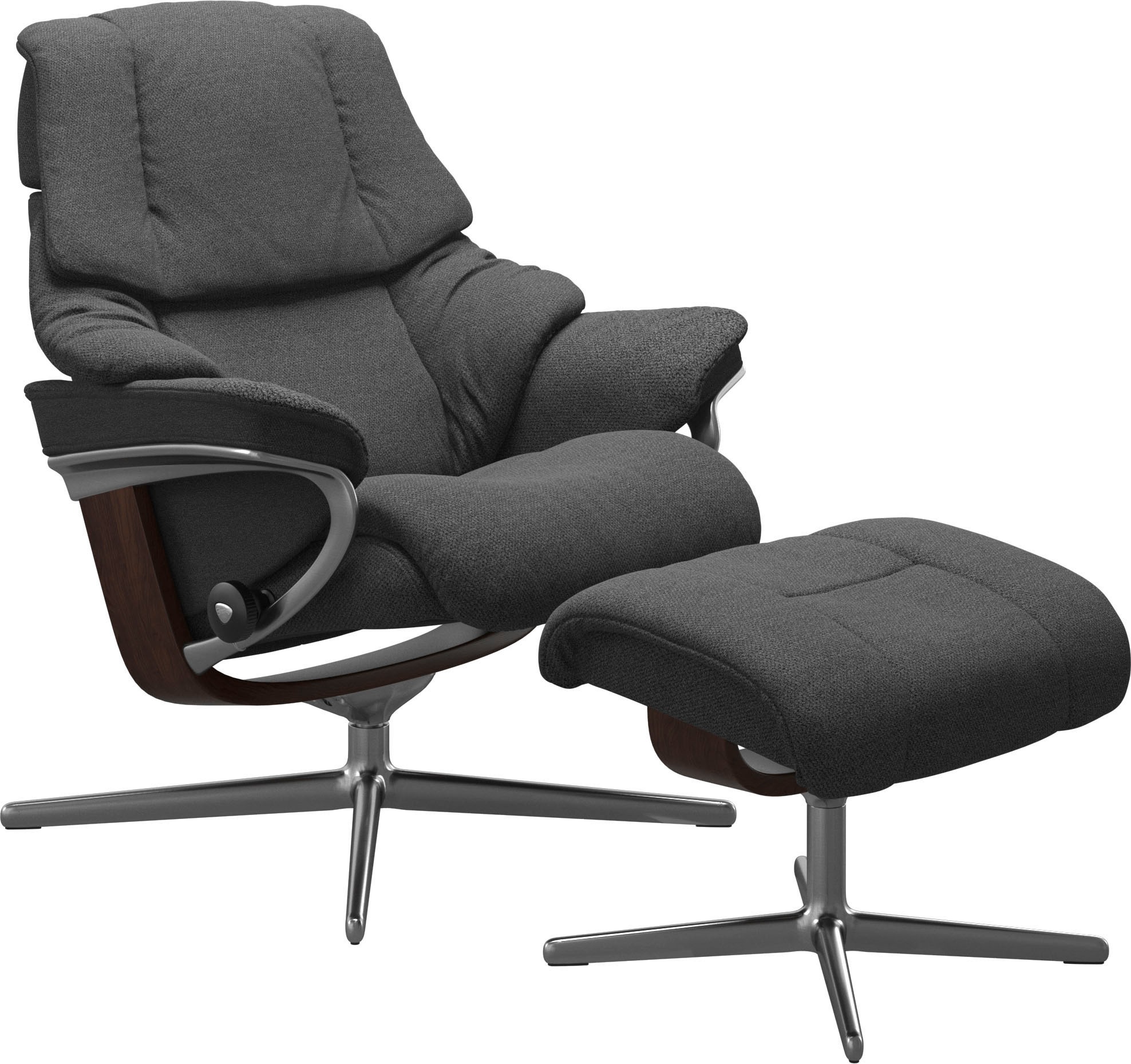 Stressless® Relaxsessel »Reno«, (Set, Relaxsessel mit Hocker), mit Hocker, mit Cross Base, Größe S, M & L, Holzakzent Braun