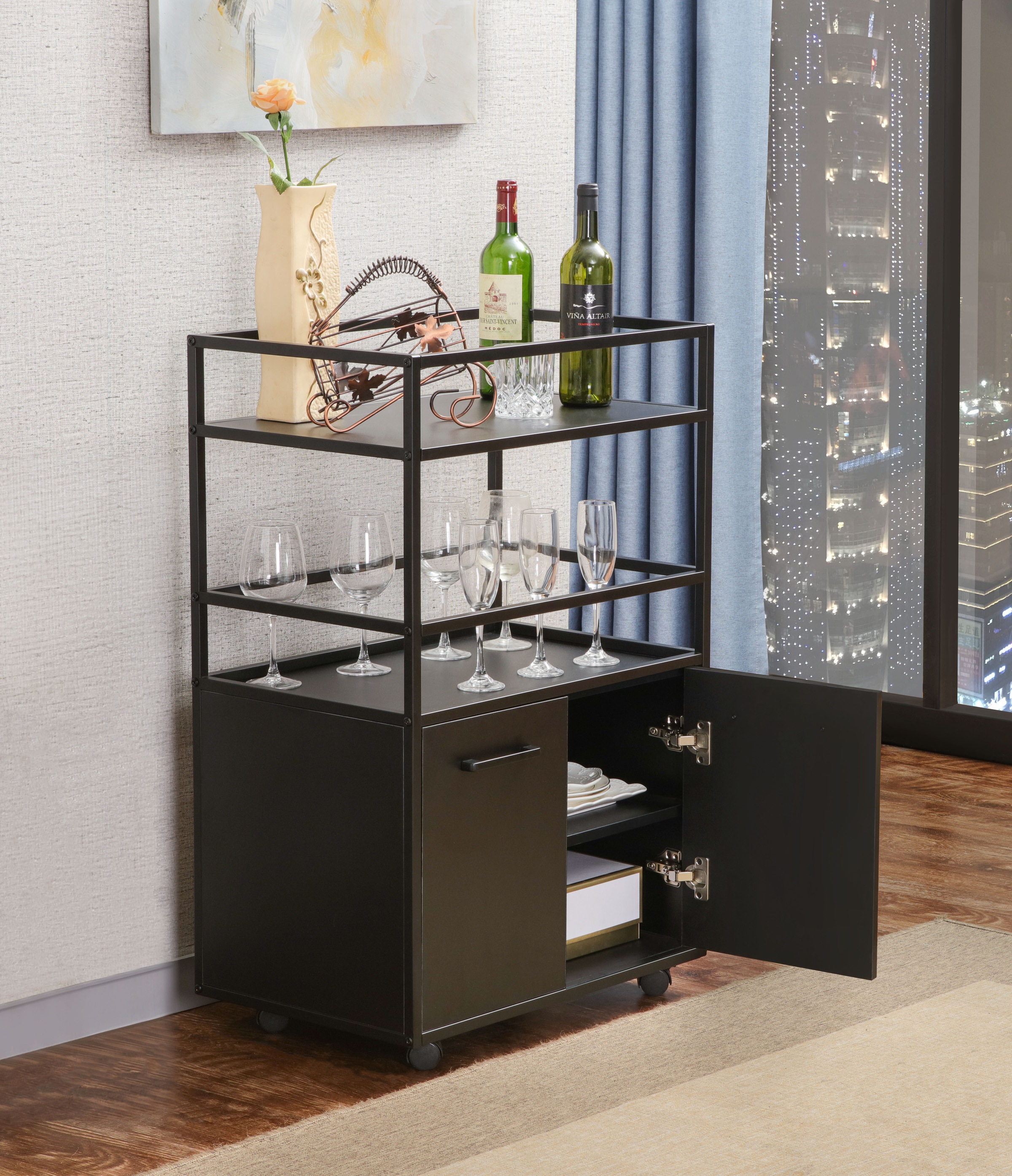 INOSIGN Barschrank »Perth«, (1 St.), Auf Rollen und mit zwei Einlegeböden