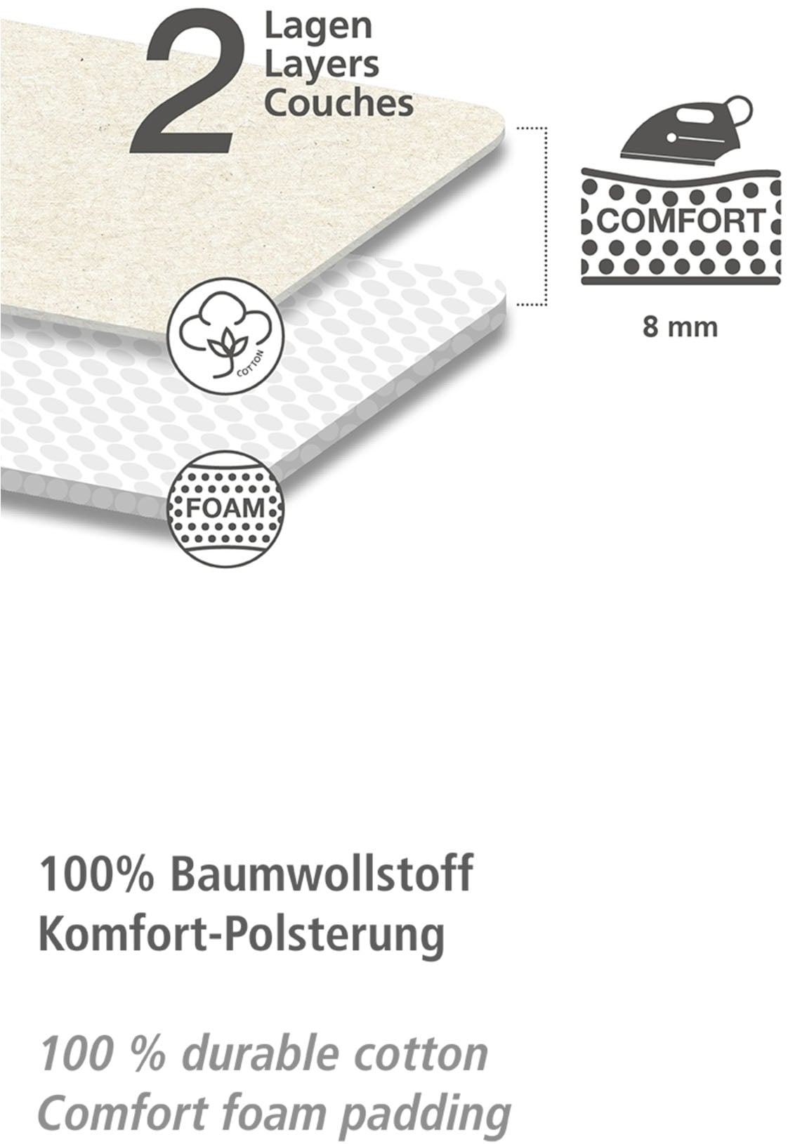 WENKO Bügelbrett »Modell Advance«, Bügelfläche 120 cmx42 cm, höhenverstellbarer Bügeltisch, platzsparend klappbar