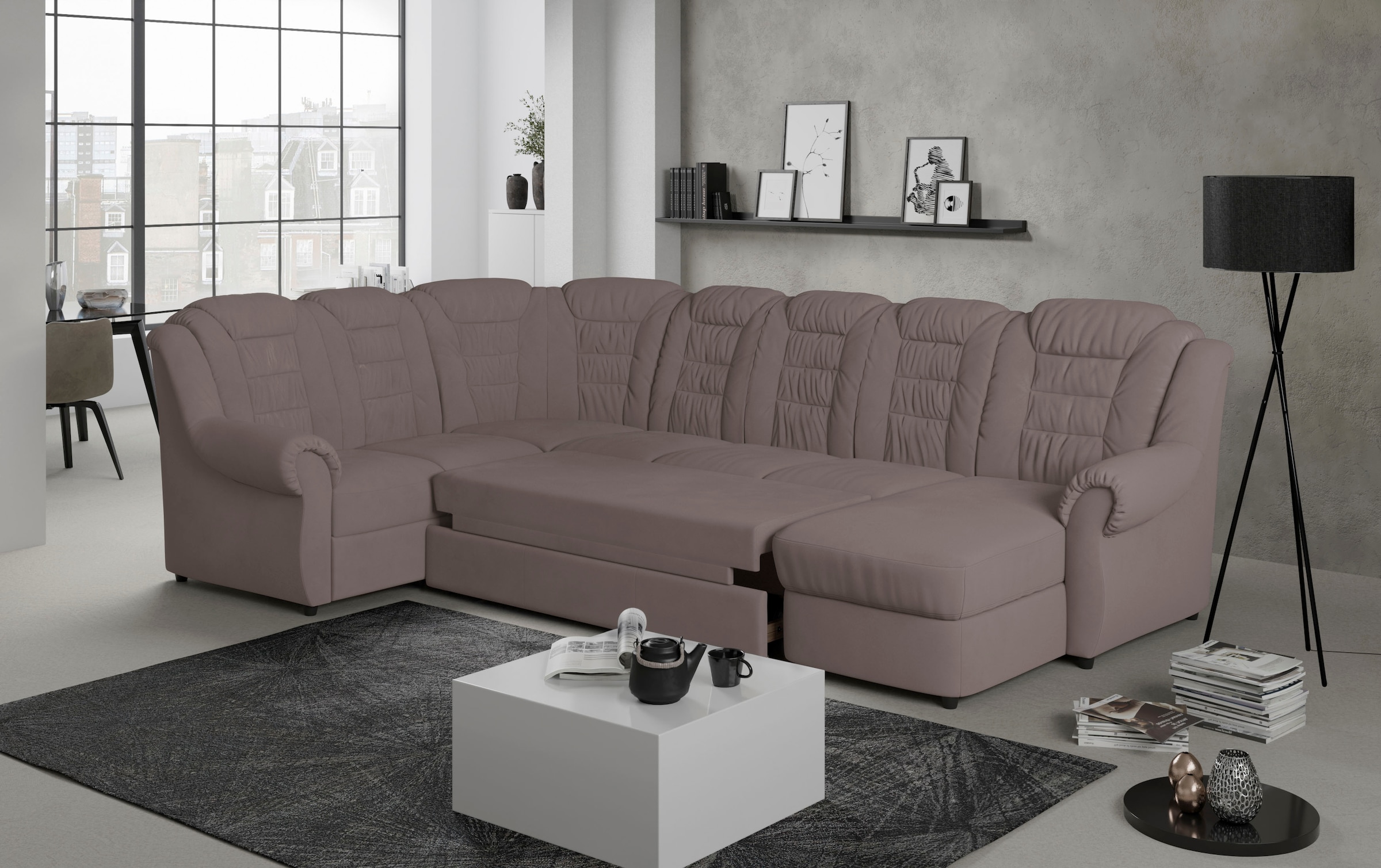 Home affaire Wohnlandschaft »Boston U-Form«, Gemütliche Wohnlandschaft mit hoher Rückenlehne in klassischem Design