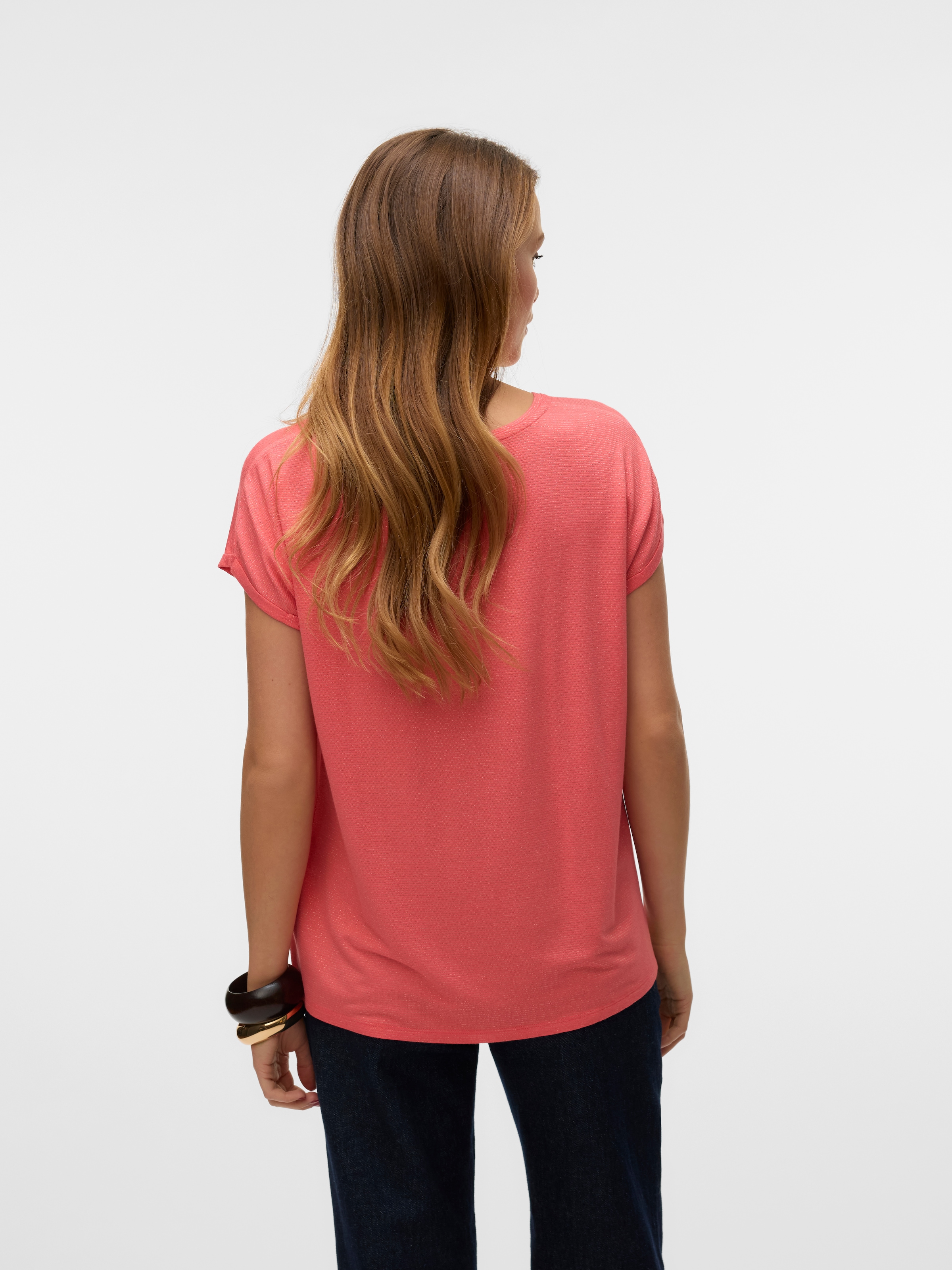 Vero Moda Rundhalsshirt »VMLAVA PLAIN SS TOP LUREX STRIPE«