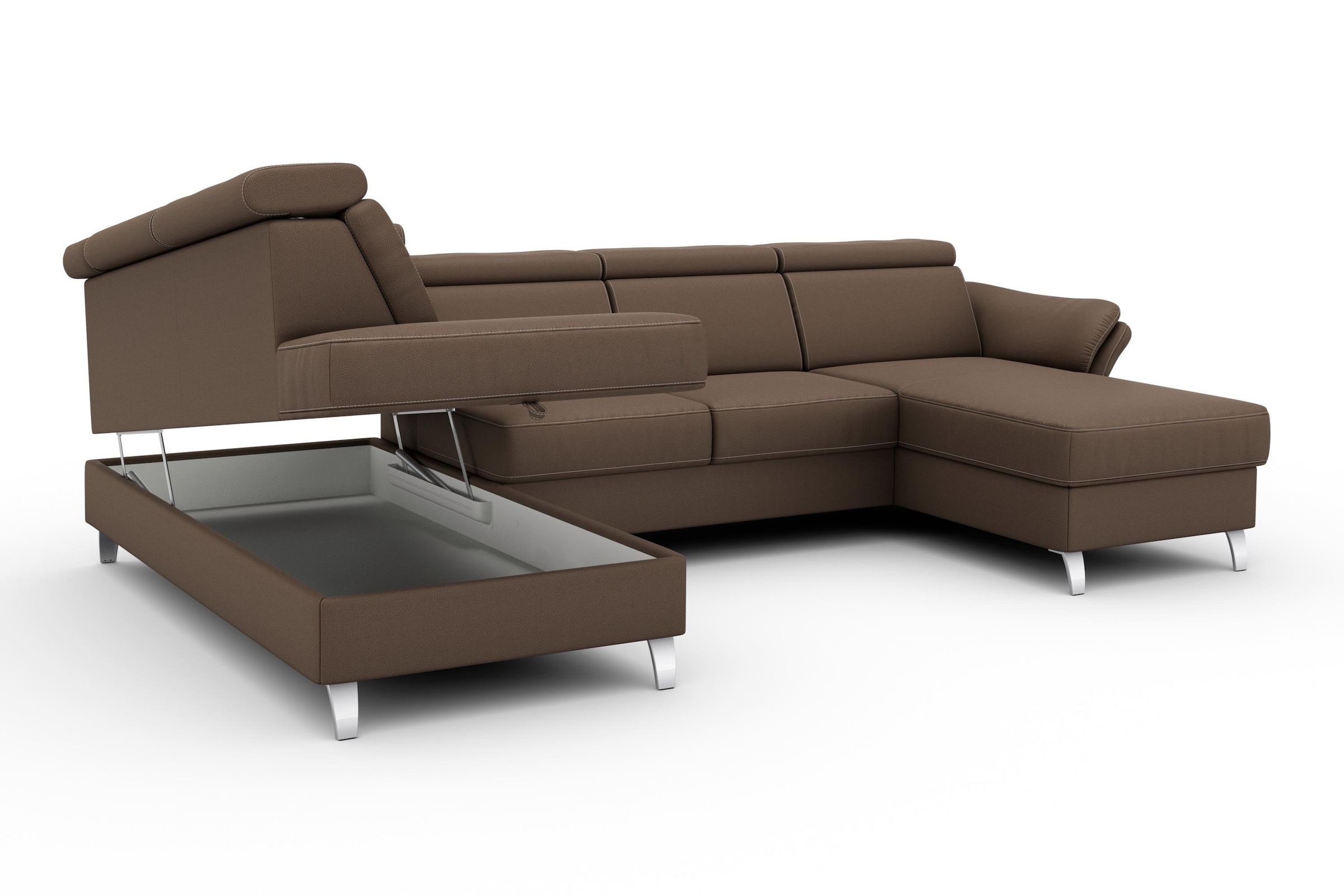 sit&more Wohnlandschaft »Vincenzo U-Form«, inklusive Kopfteilverstellung, wahlweise mit Bettfunktion, Bettkasten