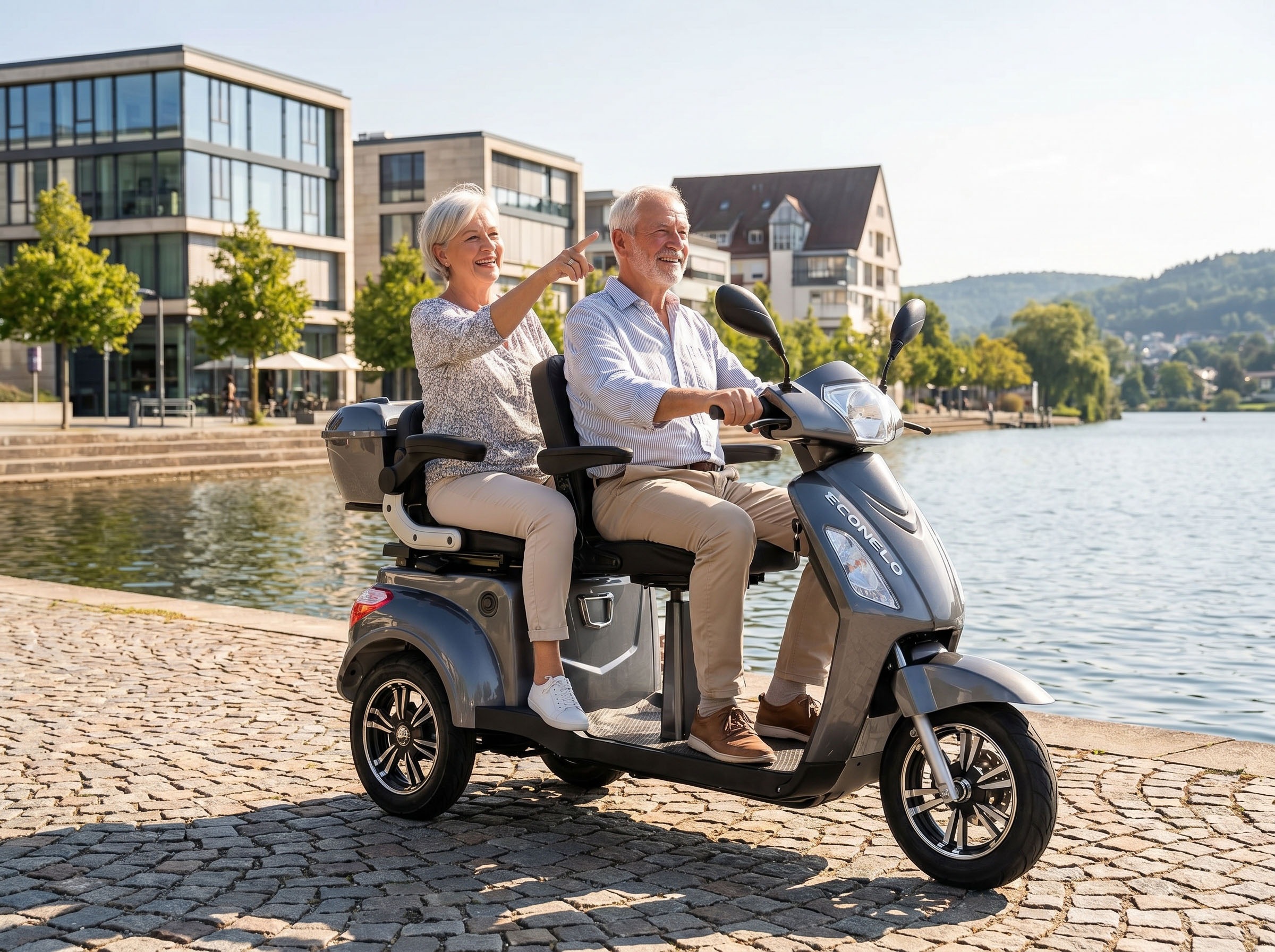 ECONELO Elektromobil 1.000 W 25 km/h Sicherheitsrollen gegen Kippen, 3 Geschwindigkeitsstufen