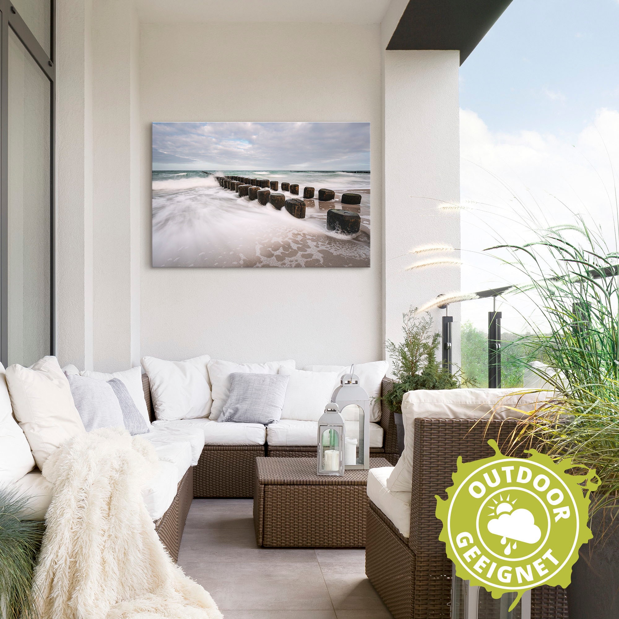 Artland Wandbild »Buhnen an Ostsee an stürmischen Tag«, Küstenbilder, (1 St.), als Alubild, Outdoorbild, Leinwandbild in verschied. Größen