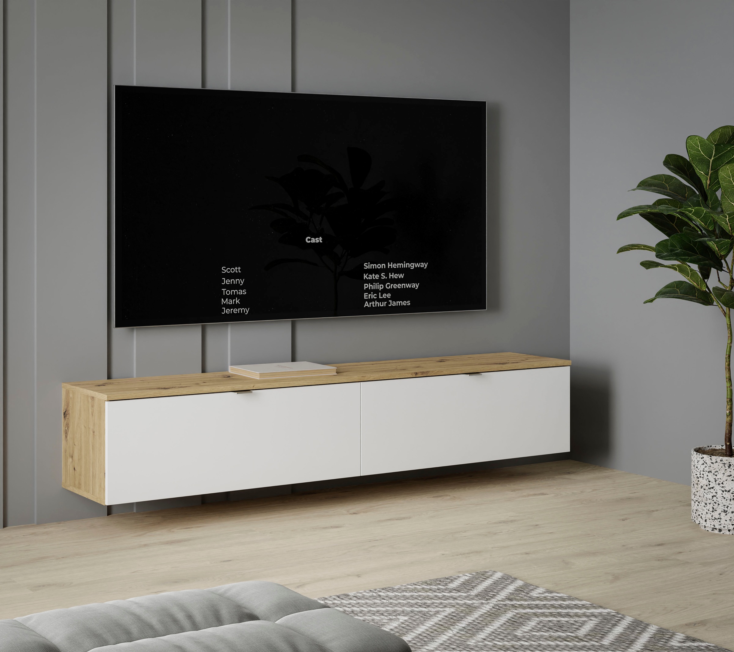 FORTE Lowboard »LibertadTV-Board, TV-Schrank«, großes TV Board, erweiterbar, Wandmontage, Metallgriff