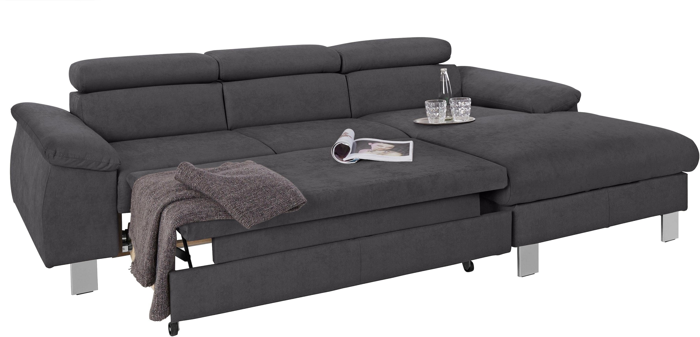 COTTA Ecksofa Komaris, Ecksofa, wahlweise mit RGB-LED-Beleuchtung und Bettfunktion/Bettkasten