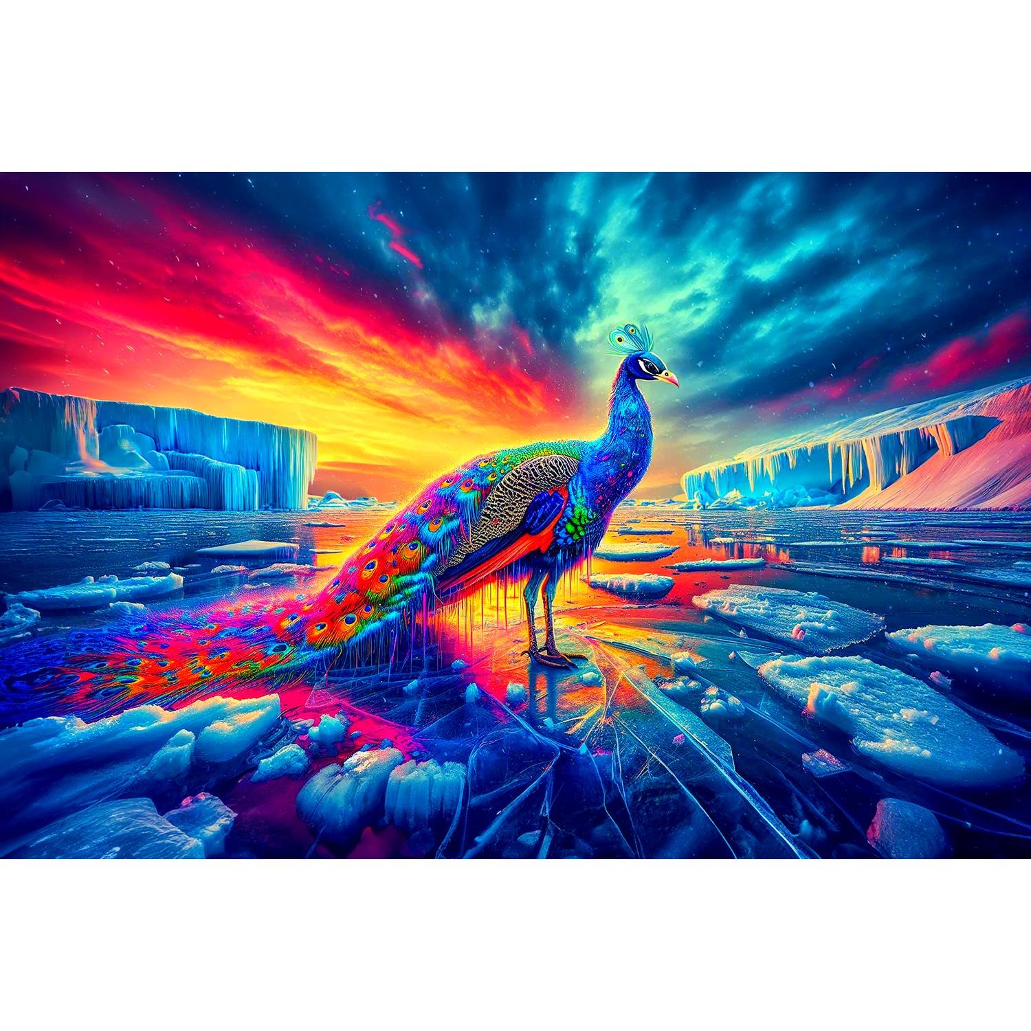 queence Acrylglasbild »Surrealer Polarzauber«, Fantasy-Vögel-Sonnenaufgang- günstig online kaufen