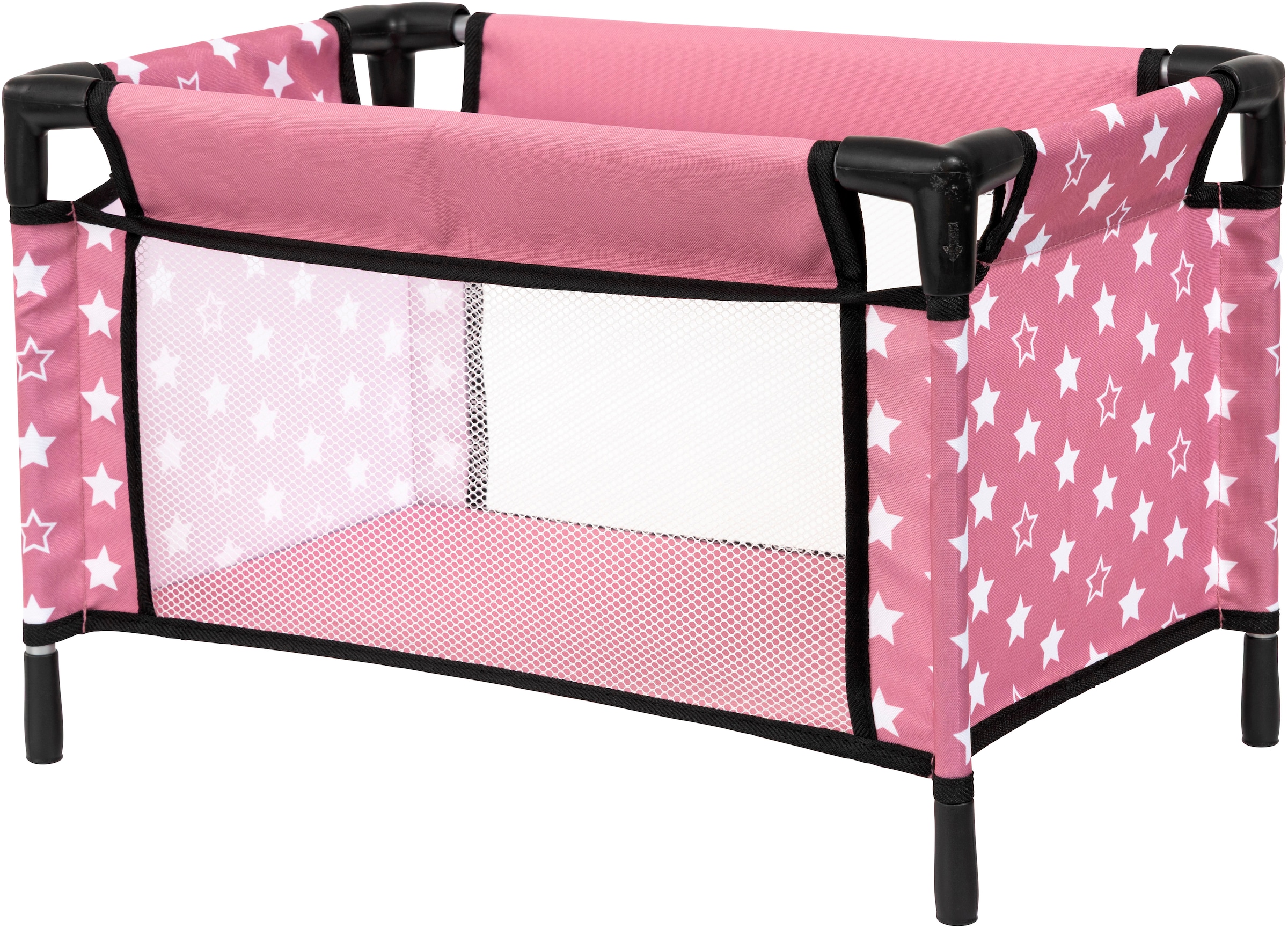 Bayer Puppenbett »Puppen-Reisebett-Set altrosa« inklusive Hochstuhl, Tasche, Teller, Trinkbecher, Besteck, Schnuller