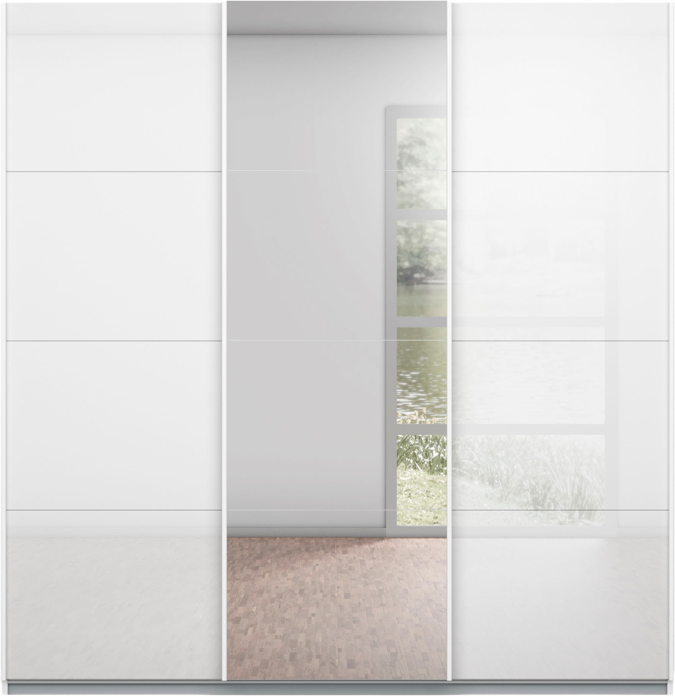 rauch Schwebetürenschrank »Kleiderschrank Schrank Garderobe KOLUNA mit Glastüren und Spiegel« 3 Ausstattungen BASIC/CLASSIC/PREMIUM (inkl. SOFT-CLOSE-FUNKTION),  Breiten 203/271/315/360 cm Höhen 210/229 cm MADE IN GERMANY