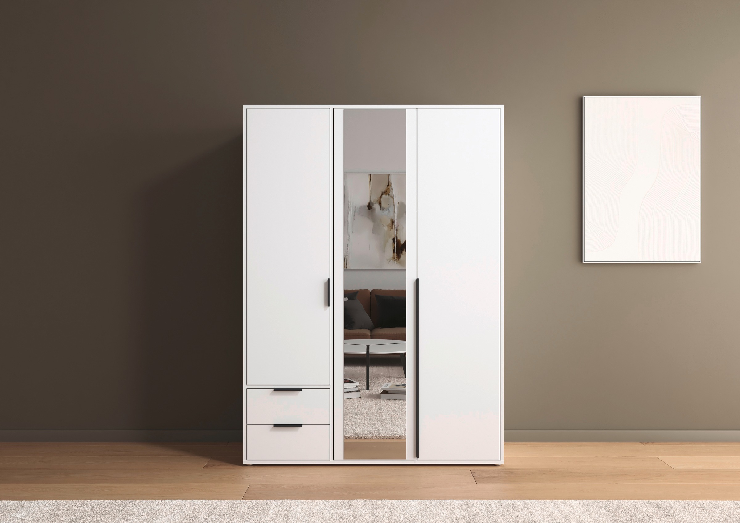 rauch Drehtürenschrank »Kleiderschrank Schrank Garderobe Wäscheschrank NAGATA mit Spiegel«, (in 3 verschiedenen Ausstattungen BASIC/CLASSIC/PREMIUM), und Schubladen sowie Stangengriffen TOPSELLER MADE IN GERMANY