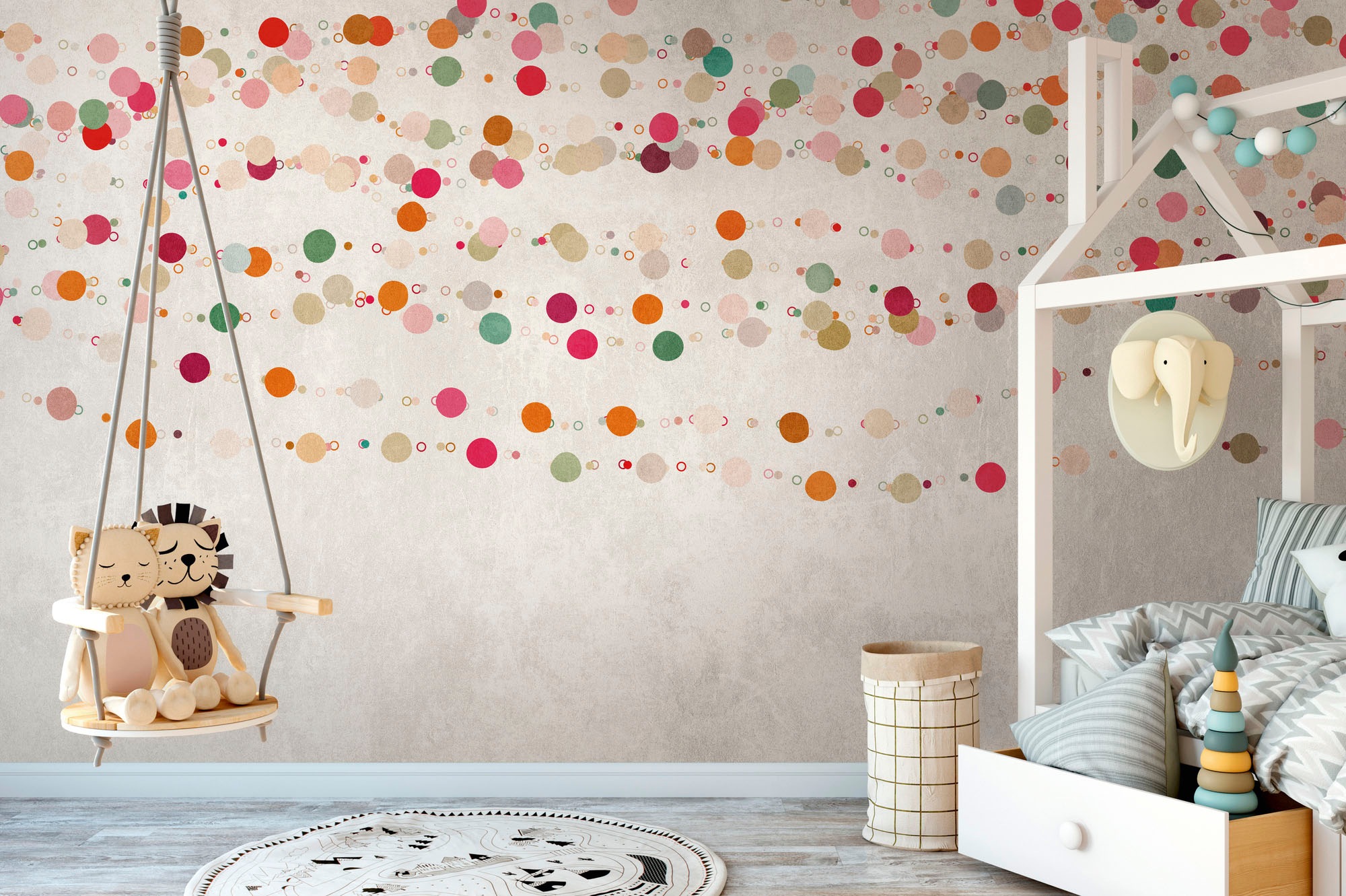 living walls Kindertapete »The Wall«, gepunktet-mehrfarbig-matt, Fototapete Punkte Tapete Kreise Tapeten Kinderzimmer Design Wandtapete
