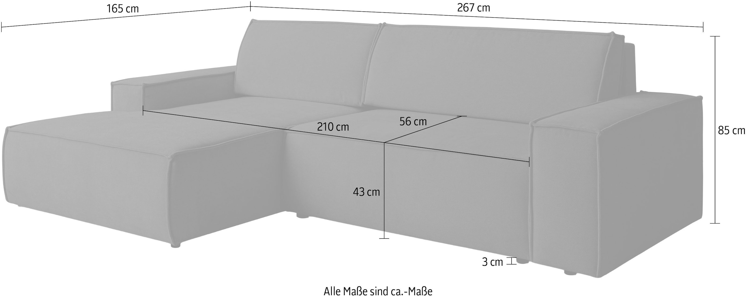 WERK2 Ecksofa »Treviso 267 x 165 cm mit Bett und Bettfunktion, bequem, viel Platz« Struktur HOLMS, L-Form, Schlaffunktion, Bettkasten