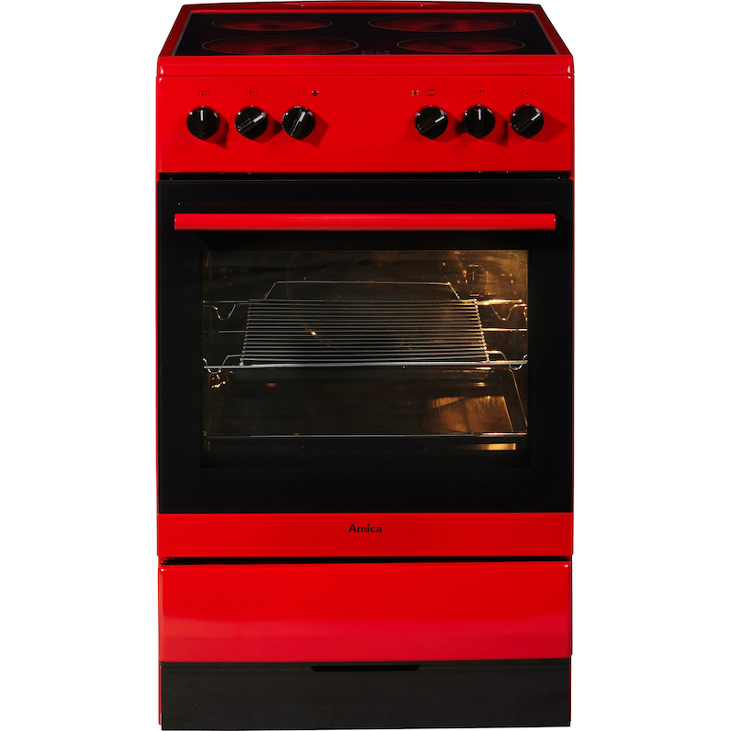 AMICA Elektro-Standherd »SHC 11506 R« Steam Clean Reinigt den Ofen mittels Dampf, ohne Chemie rot Rollengeführter Geschirrwagen