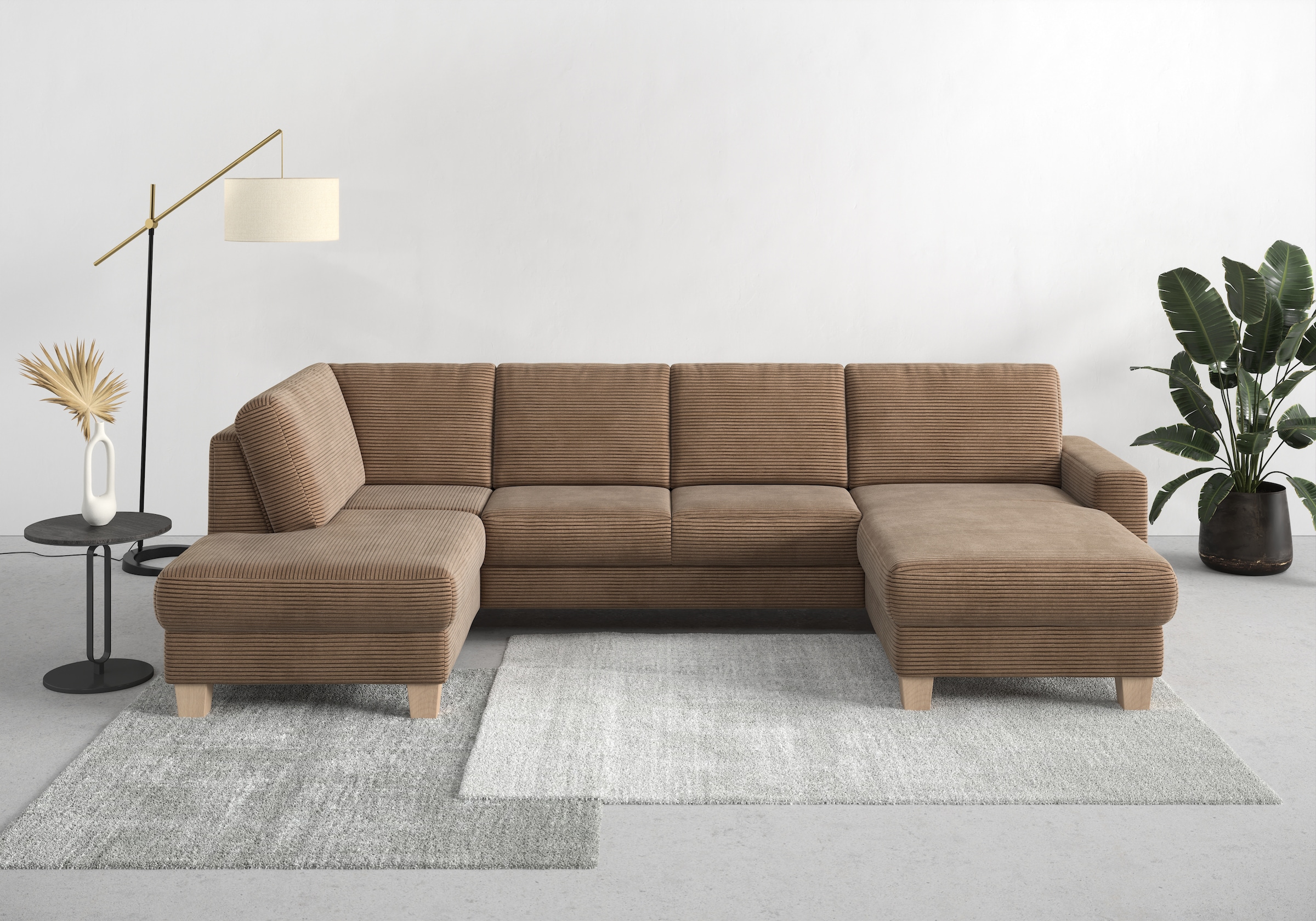 Home affaire Wohnlandschaft »Summer U-Form«, mit oder ohne Bettfunktion und Bettkasten, Cord-Bezug