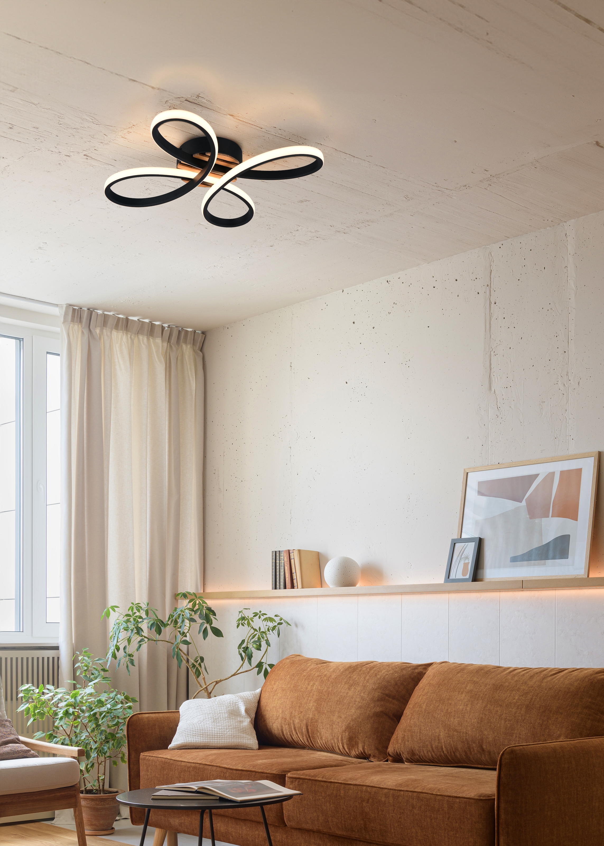 andas LED Deckenleuchte »Unnestad, Deckenlampe mit Fernbedienung dimmbar Nachtlicht Memory«, 1 flammig, Leuchtmittel LED-Board | LED fest integriert, CCT stufenlos warm- bis kaltweiß, Holzelemente in Optik Akustikpaneel