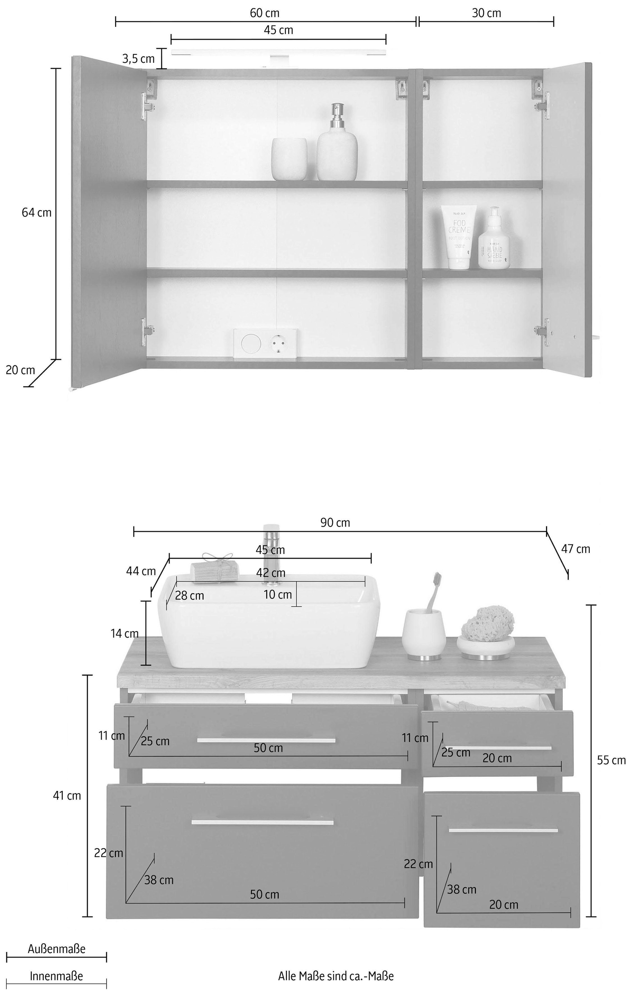 welltime Badmöbel-Set »Davos«, (3 St.), Breite 50 cm, mit extra Regal