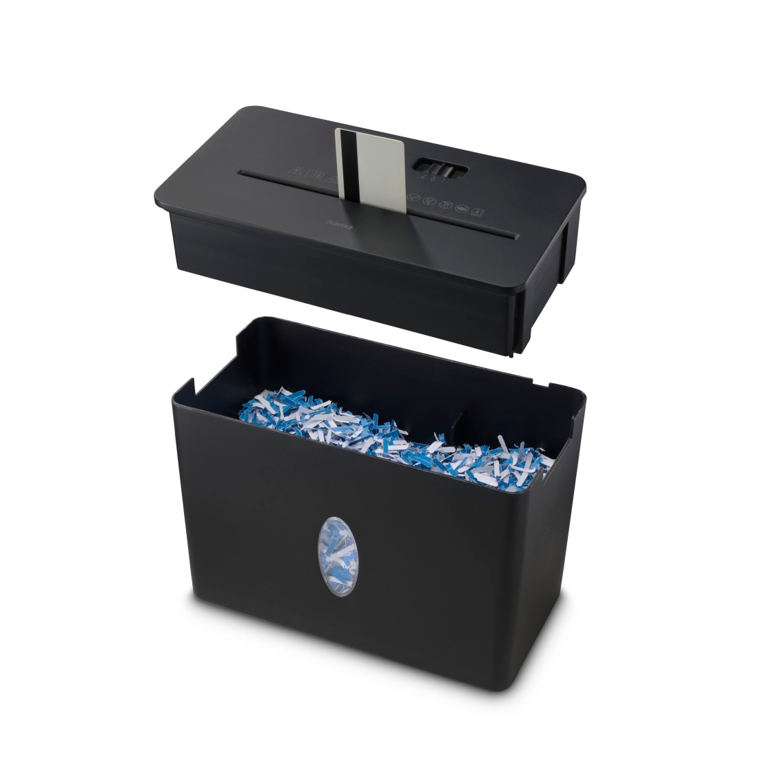 Hama Aktenvernichter »Aktenvernichter Partikelschnitt (Papier + Plastik, Korb, 4 Blatt, P4)« Mit Papierkorb, 4 x 33 mm Schnitzel, Automatik, Rücklauf