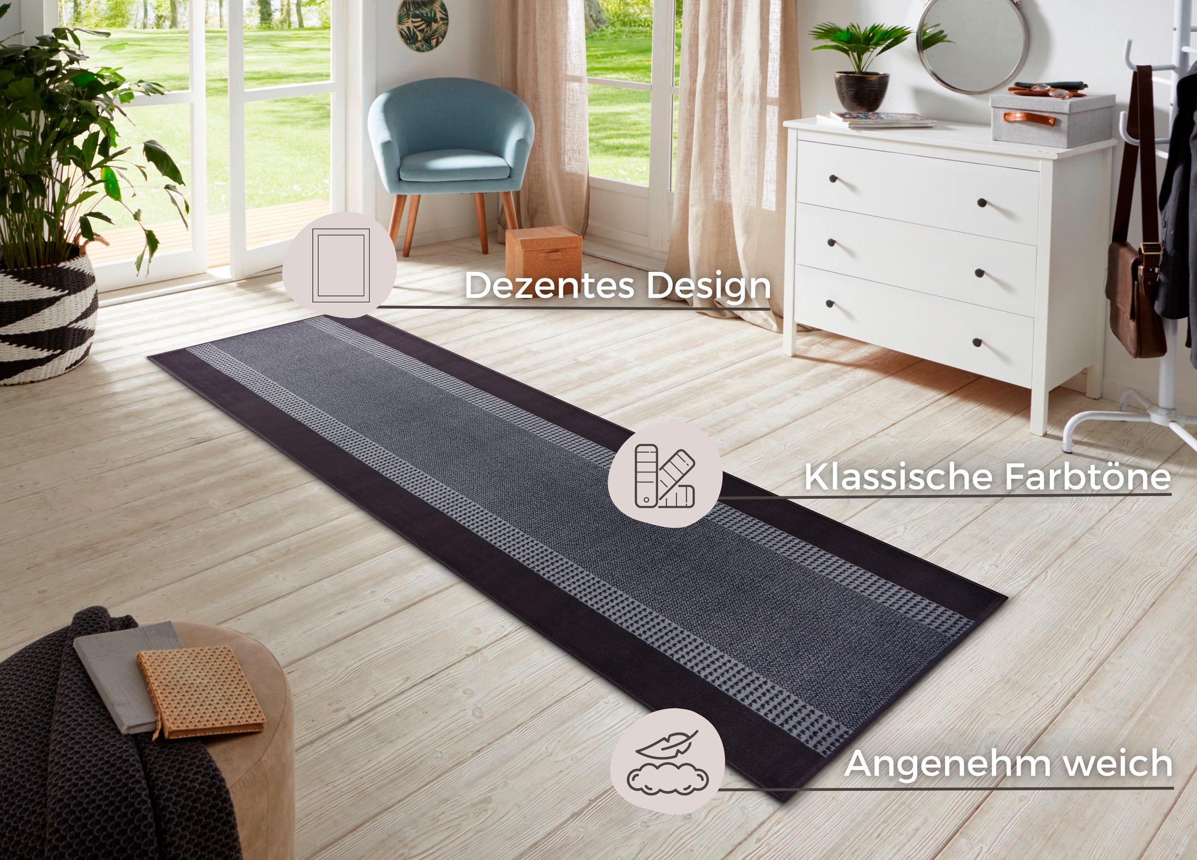 2. Bild von HANSE Home Läufer »Band«, rechteckig, Kurzflor, Weich, Wohnzimmer, Schlafzimmer, Esszimmer Küche, Flur